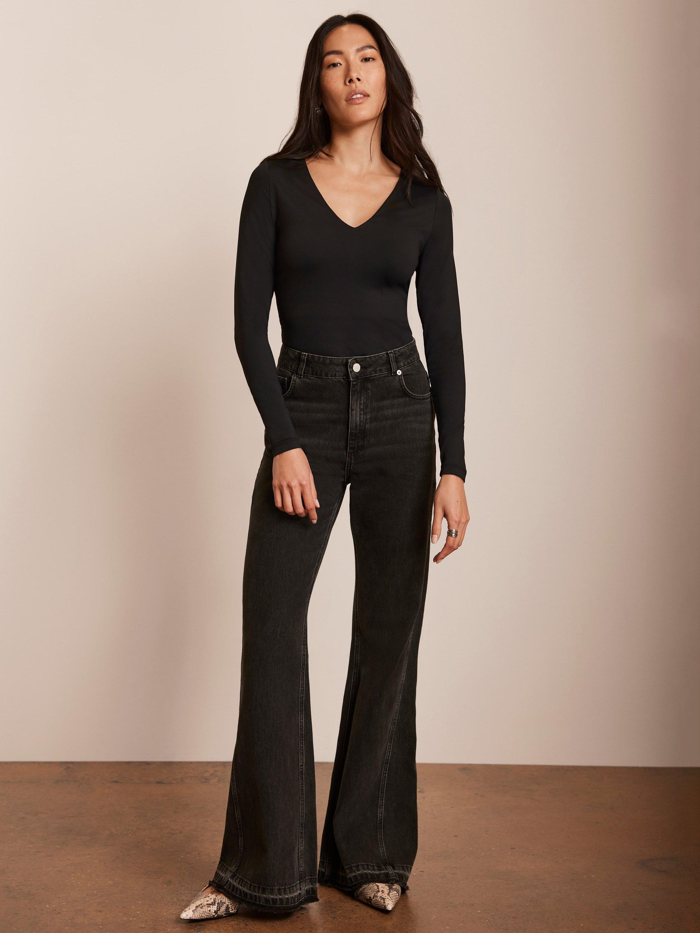 Product image 2 of 7, which shows Mint Velvet Layering V-Neck Long Sleeve Top, Black, L