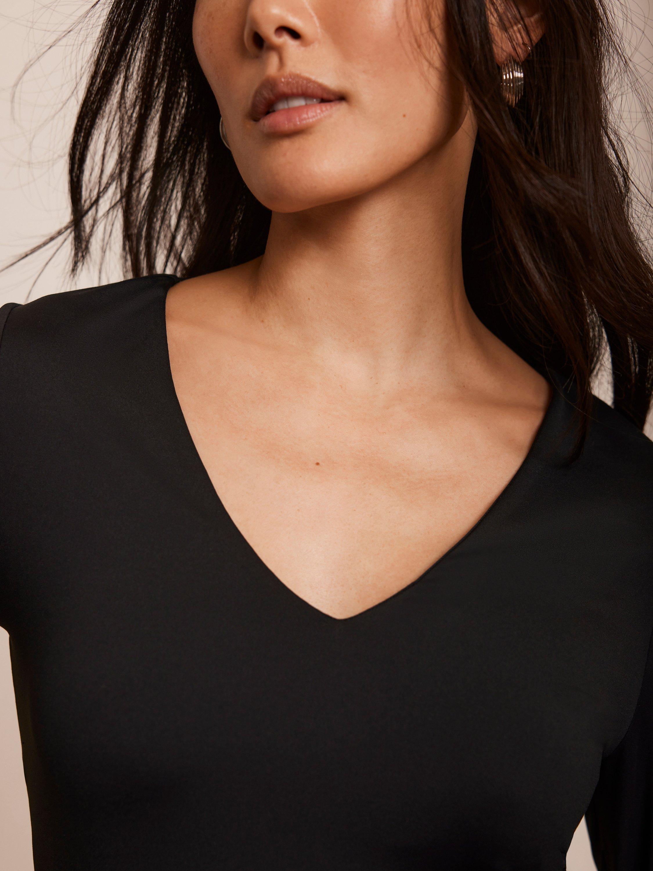Product image 3 of 7, which shows Mint Velvet Layering V-Neck Long Sleeve Top, Black, L