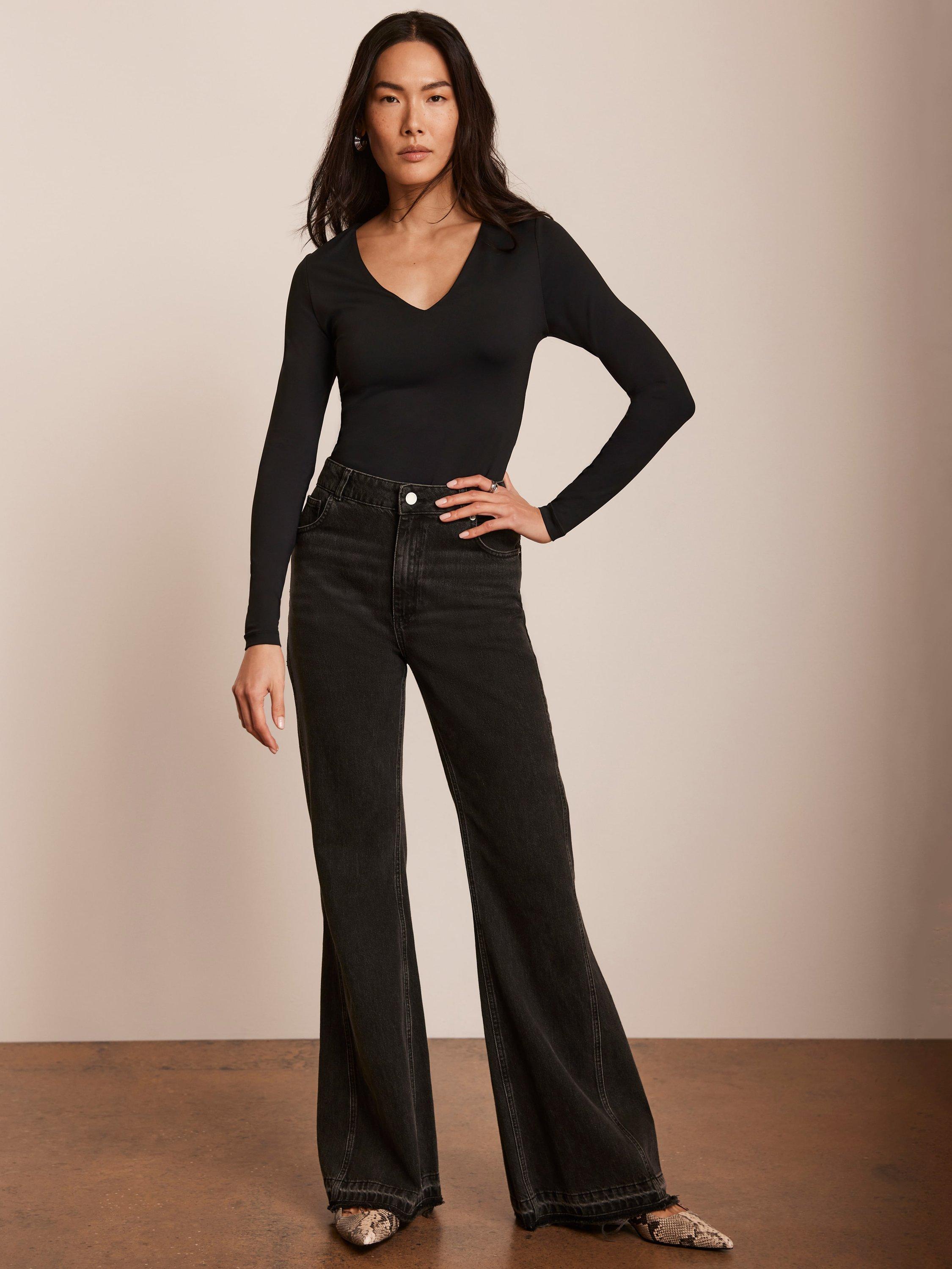 Product image 4 of 7, which shows Mint Velvet Layering V-Neck Long Sleeve Top, Black, L