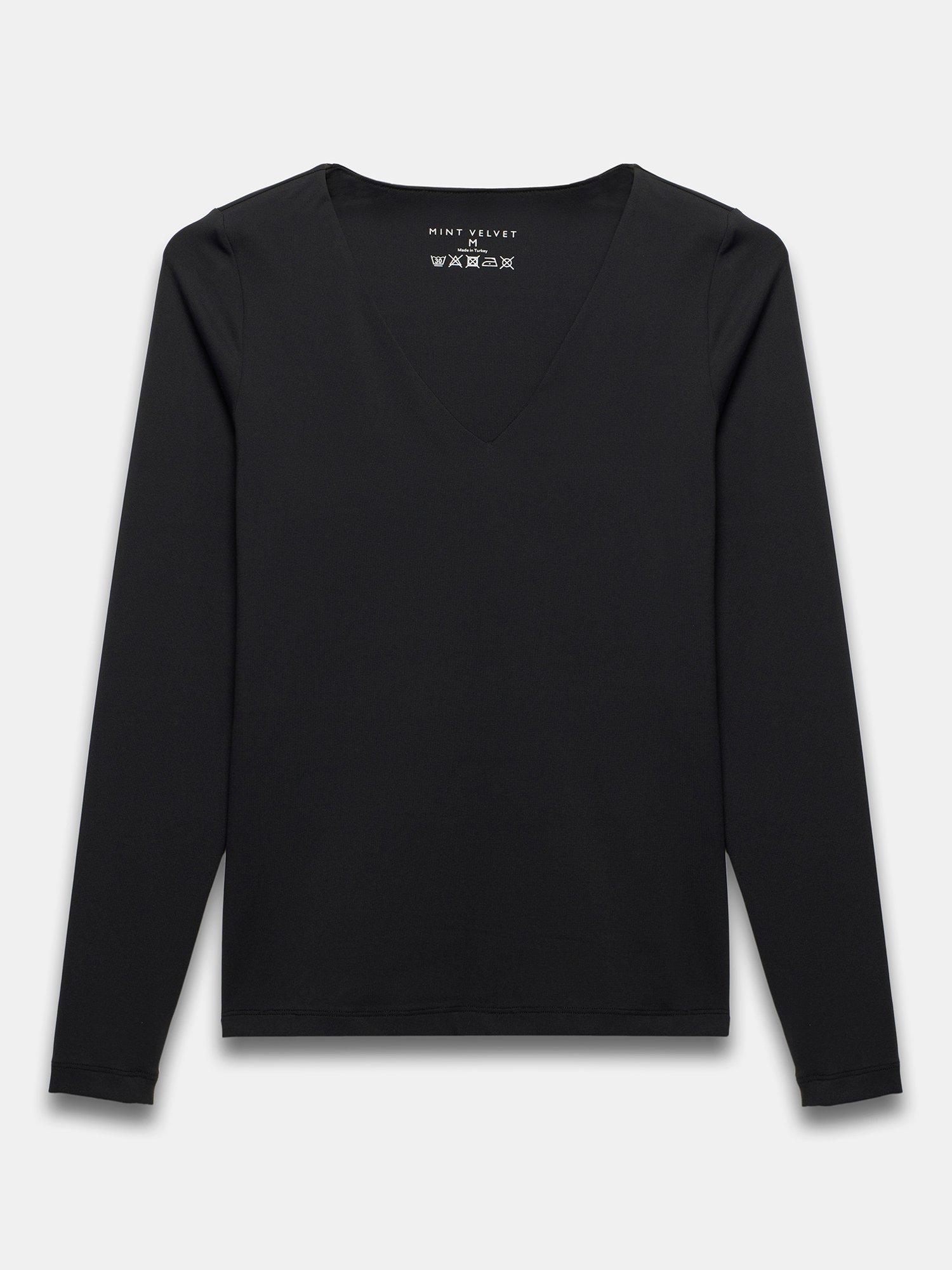 Product image 5 of 7, which shows Mint Velvet Layering V-Neck Long Sleeve Top, Black, L