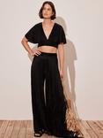 Mint Velvet Beach Plisse Top & Trousers Set, Black