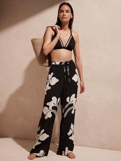 Mint Velvet High Waist Graphic Print Trousers, Black/White, Black/White