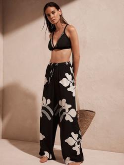 Mint Velvet High Waist Graphic Print Trousers, Black/White - view 2, Black/White