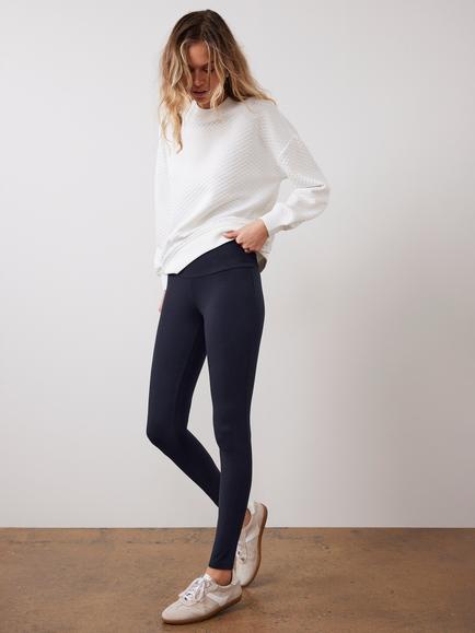 Mint Velvet Wide Waistband Straight Leggings, Blue Navy, Blue Navy