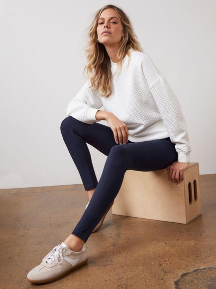 Mint Velvet Wide Waistband Straight Leggings, Blue Navy - view 2, Blue Navy