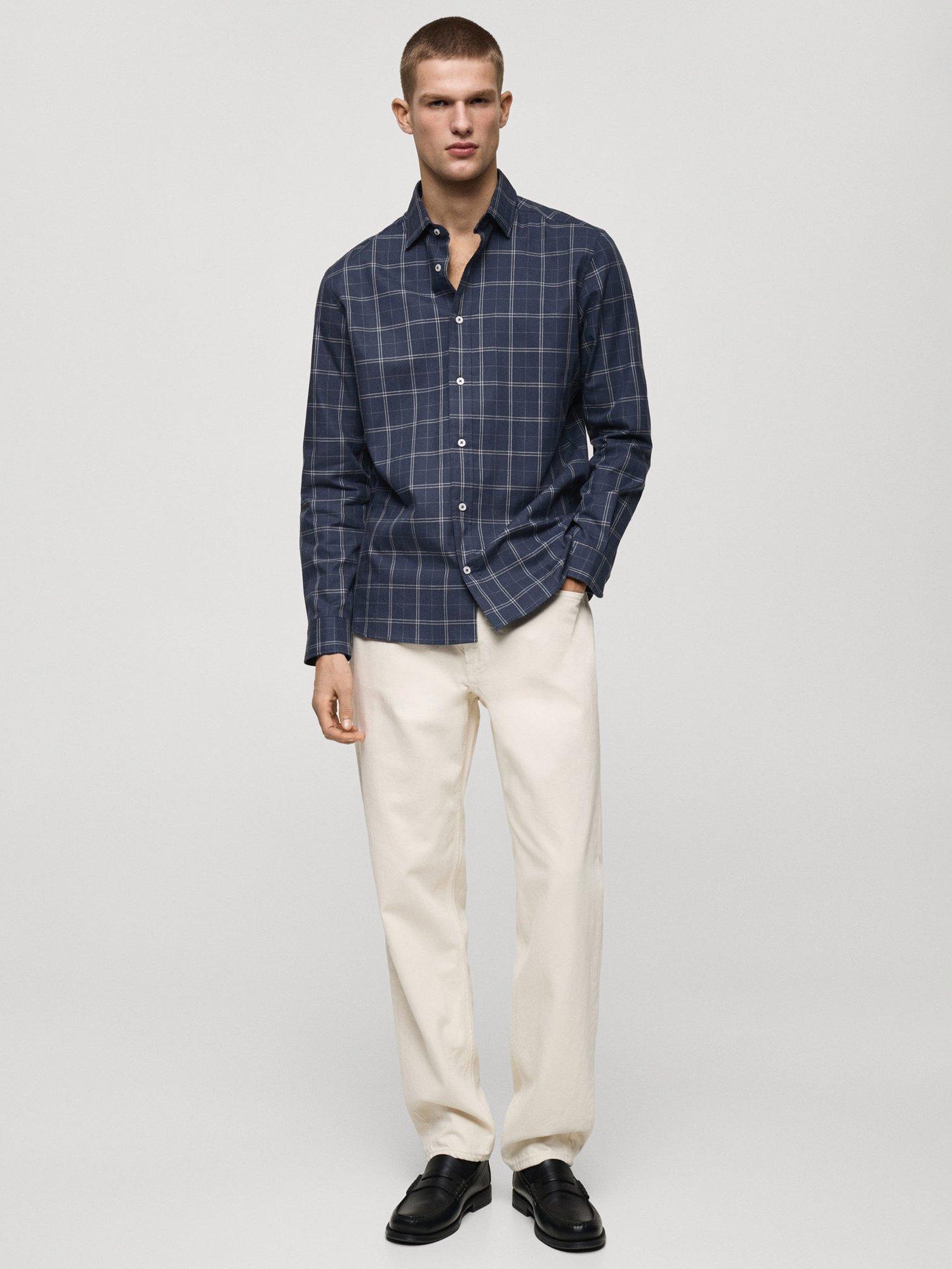 Product image 2 of 8, which shows Mango Roma Cotton Regular Fit Check Shirt, Navy, L