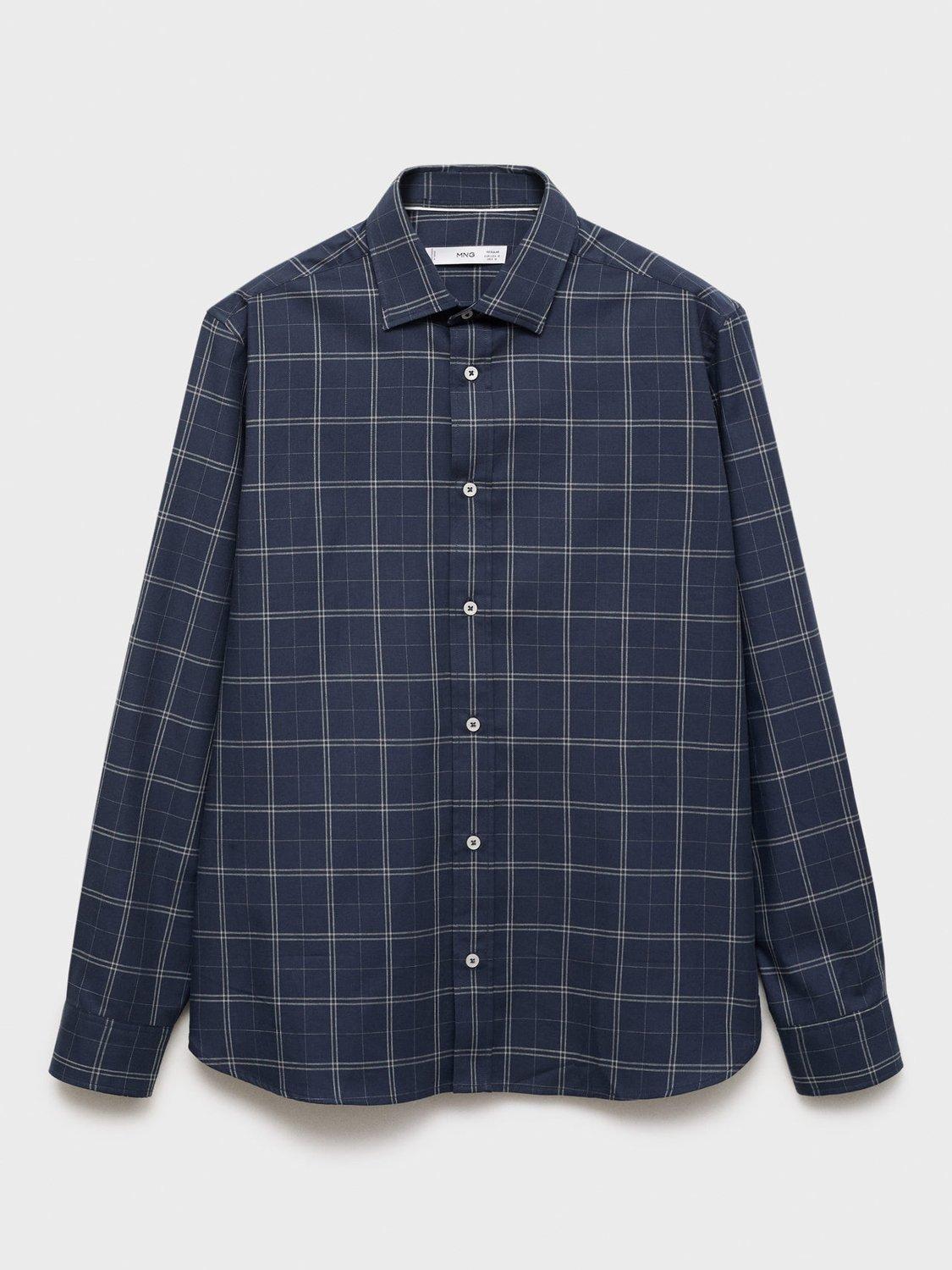 Product image 3 of 8, which shows Mango Roma Cotton Regular Fit Check Shirt, Navy, L