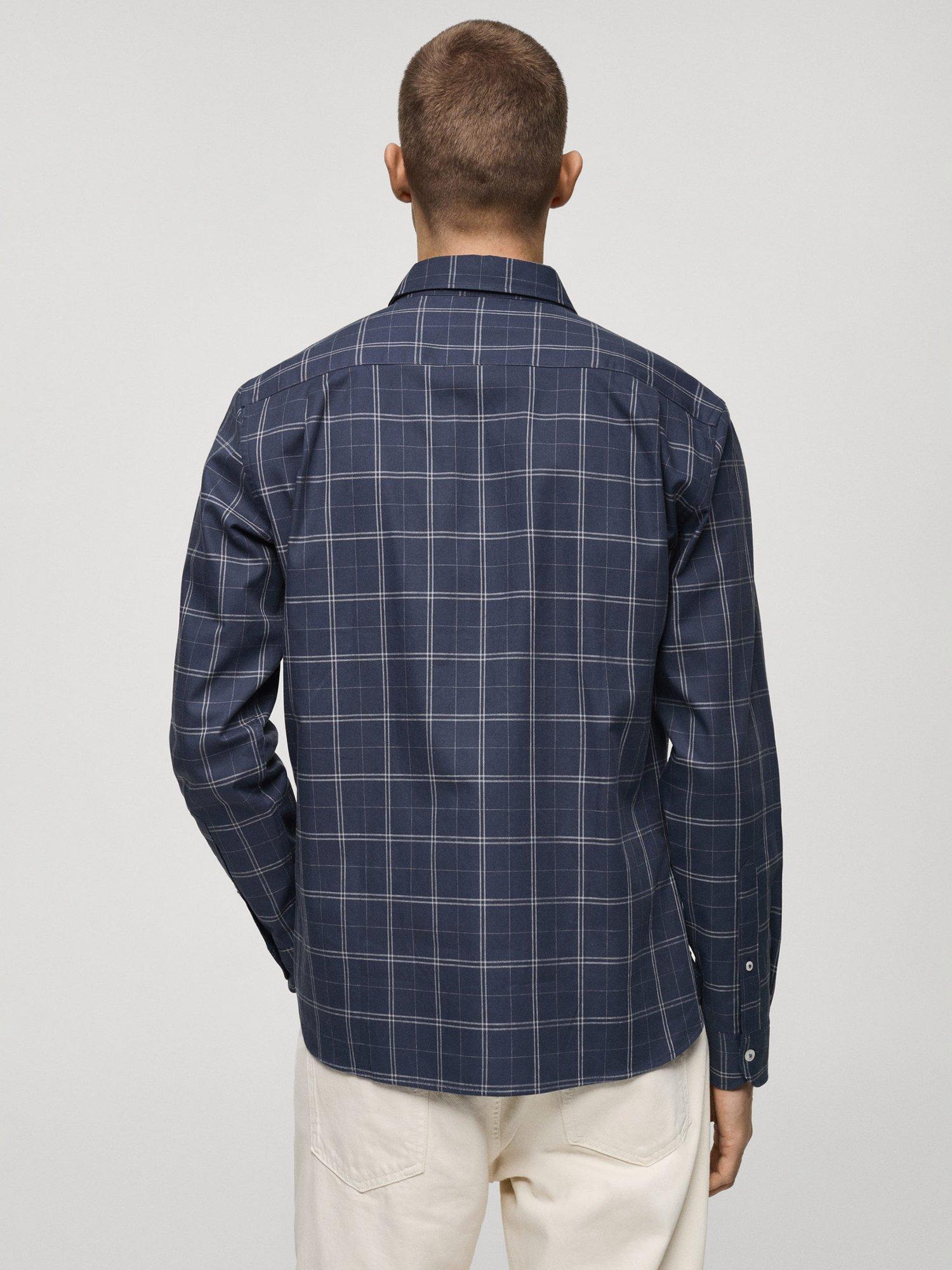 Product image 4 of 8, which shows Mango Roma Cotton Regular Fit Check Shirt, Navy, L