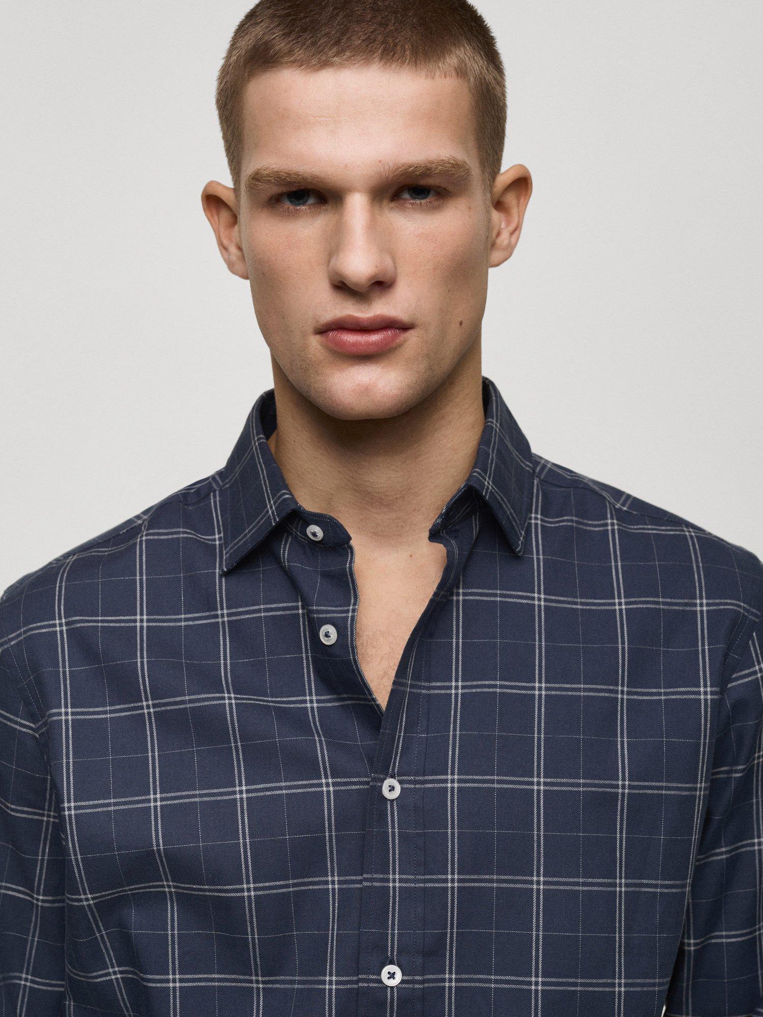 Product image 6 of 8, which shows Mango Roma Cotton Regular Fit Check Shirt, Navy, L