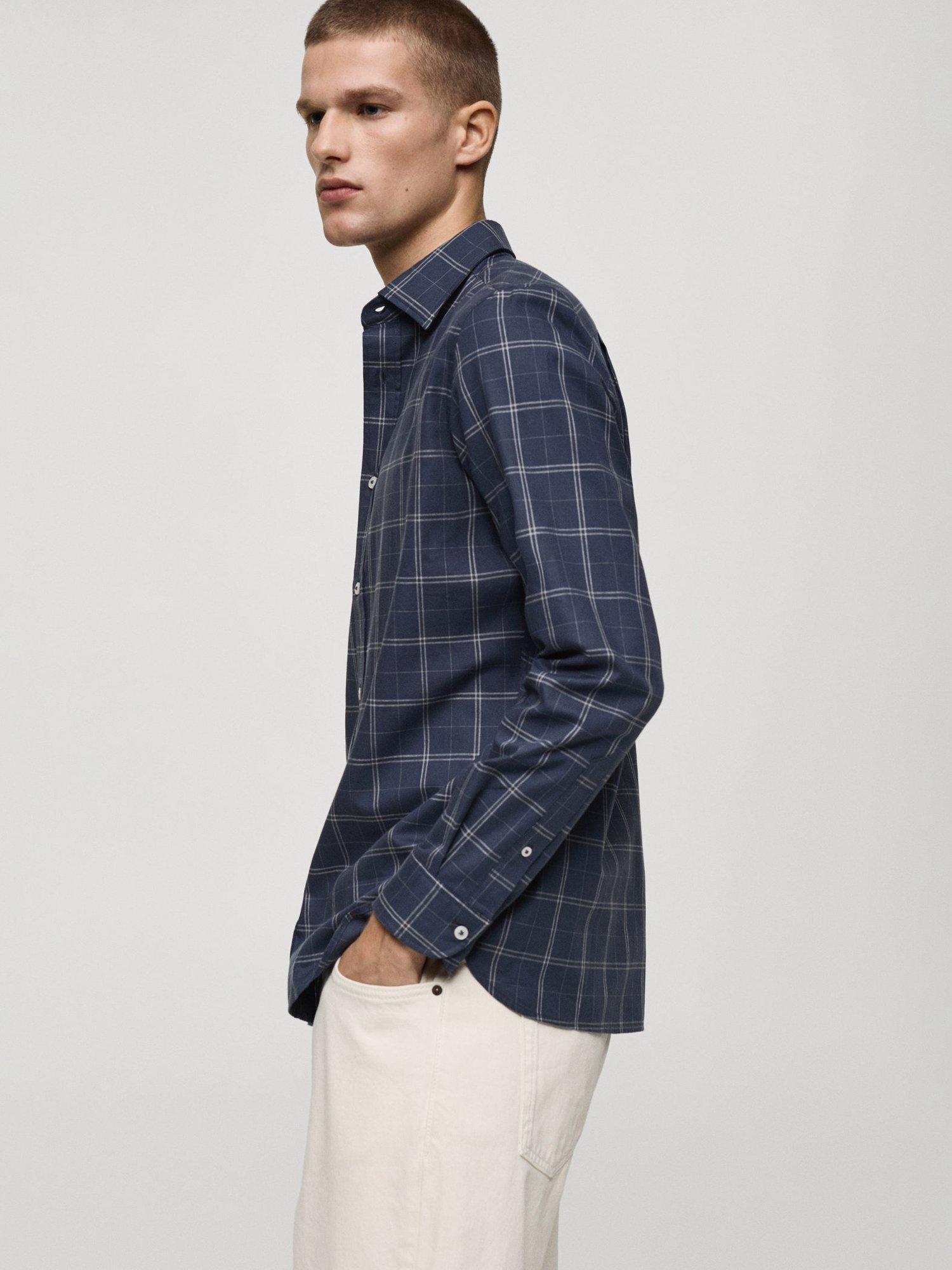Product image 7 of 8, which shows Mango Roma Cotton Regular Fit Check Shirt, Navy, L