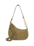 Dune London Direction Asymmetric Chain Detail Suede Shoulder Bag, Khaki