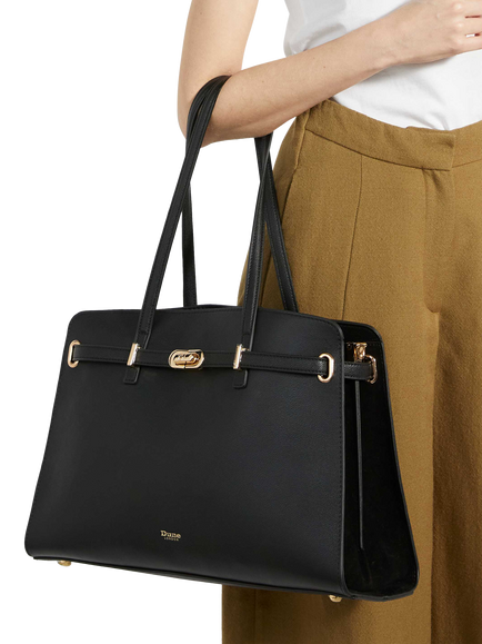 Dune London Define Leather Tote Bag, Black - view 2, Black