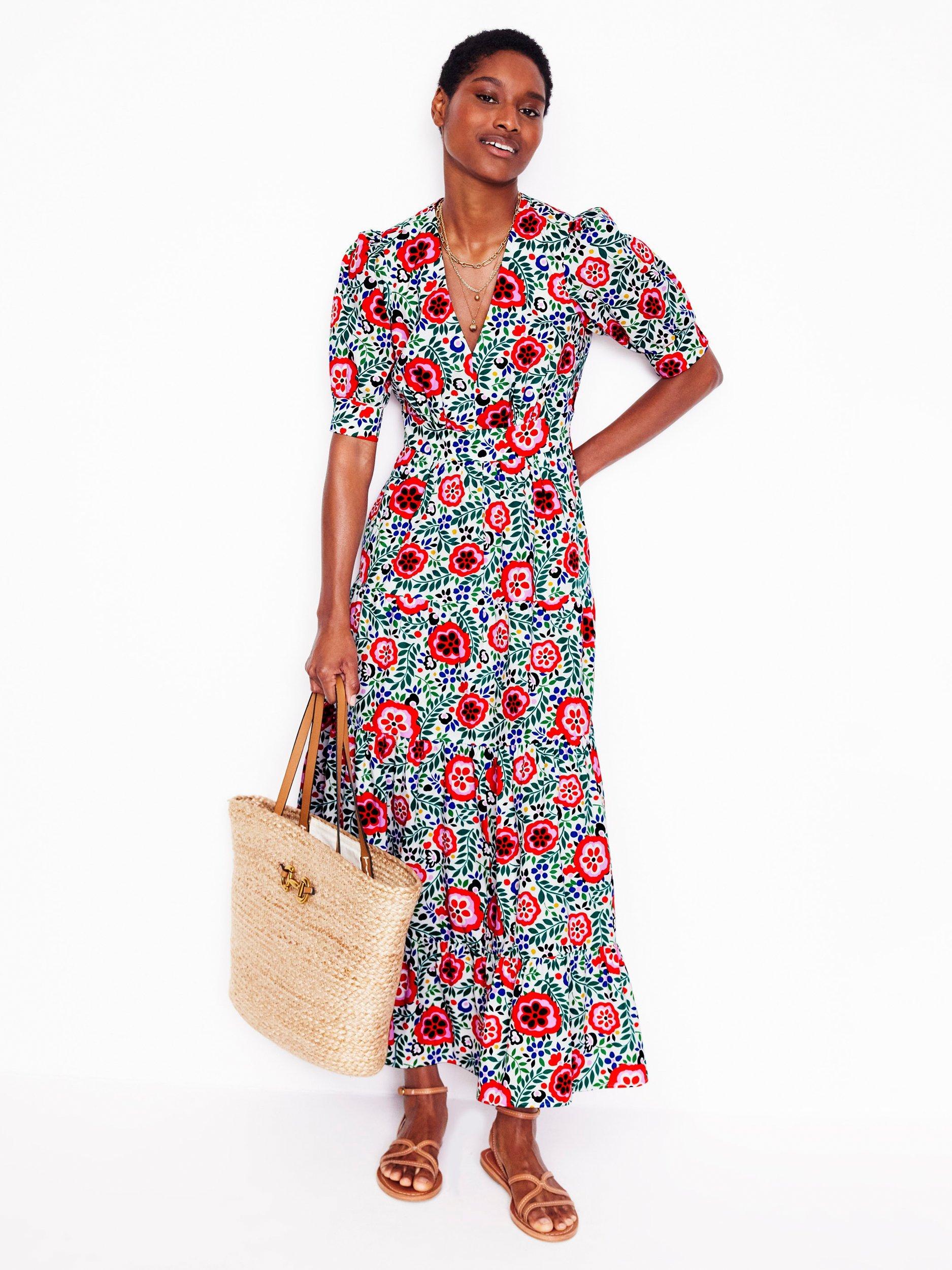 Product image 1 of 7, which shows Boden Bella Floral Puff Sleeve Maxi Dress, Multi, 8
