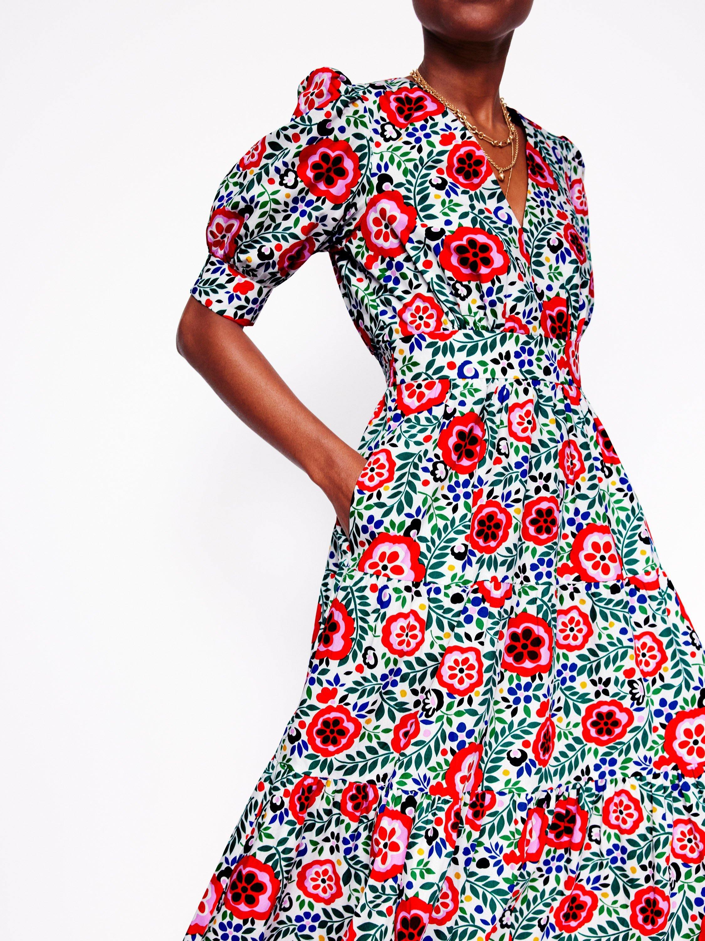 Product image 2 of 7, which shows Boden Bella Floral Puff Sleeve Maxi Dress, Multi, 8
