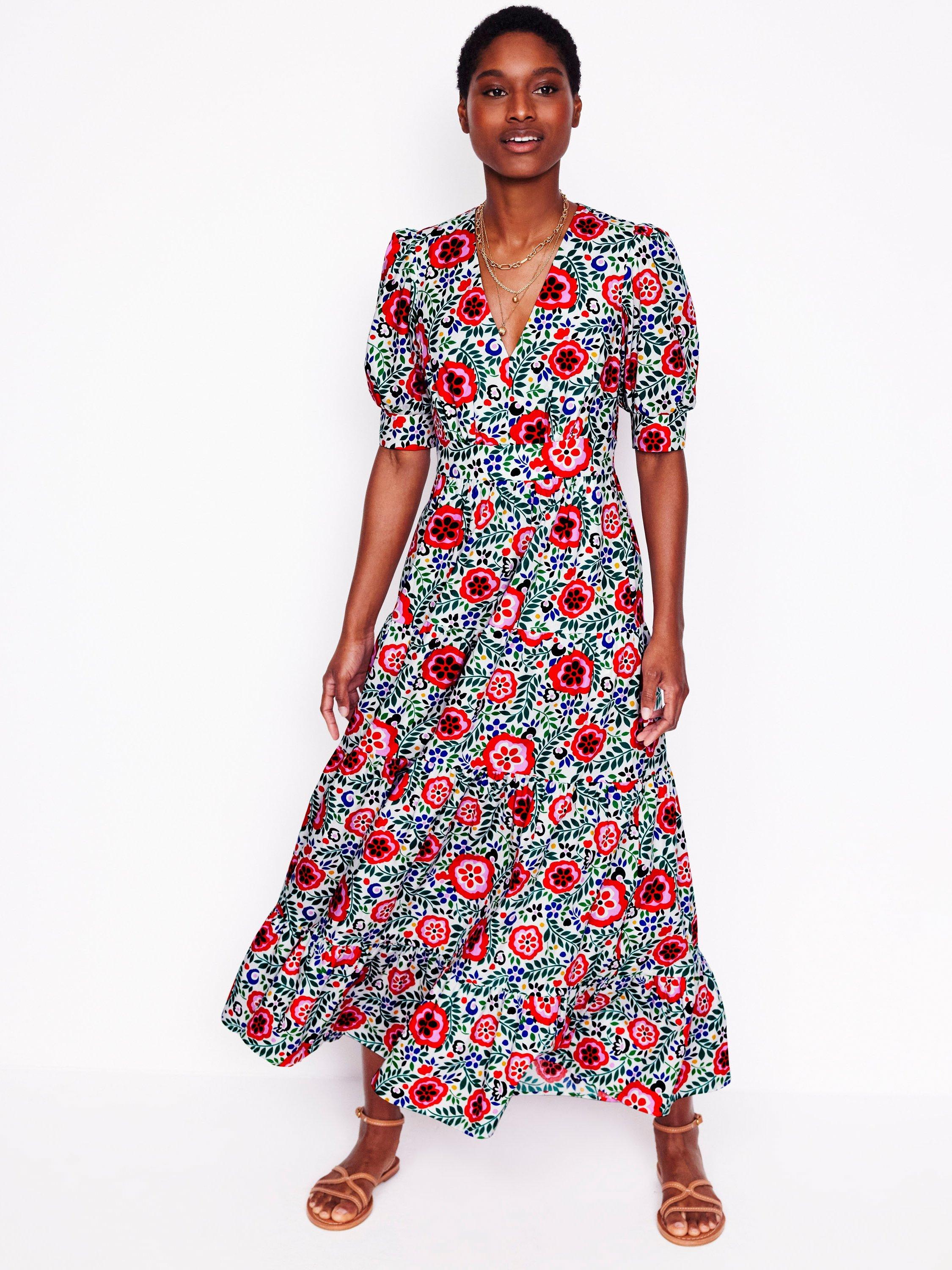 Product image 4 of 7, which shows Boden Bella Floral Puff Sleeve Maxi Dress, Multi, 8