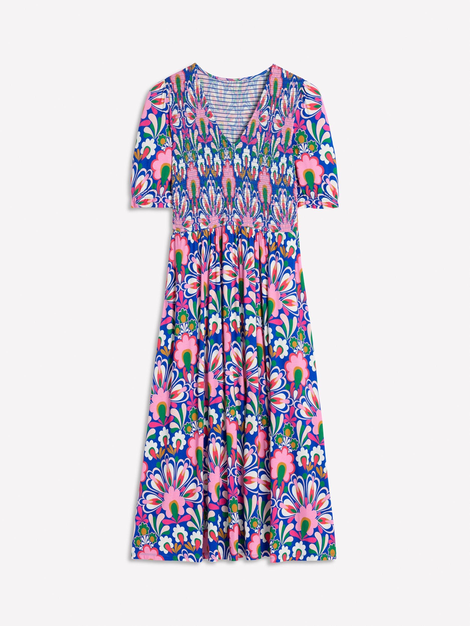 Product image 7 of 7, which shows Boden Bethany Floral Smocked Jersey Dress, Blue/Multi, 10