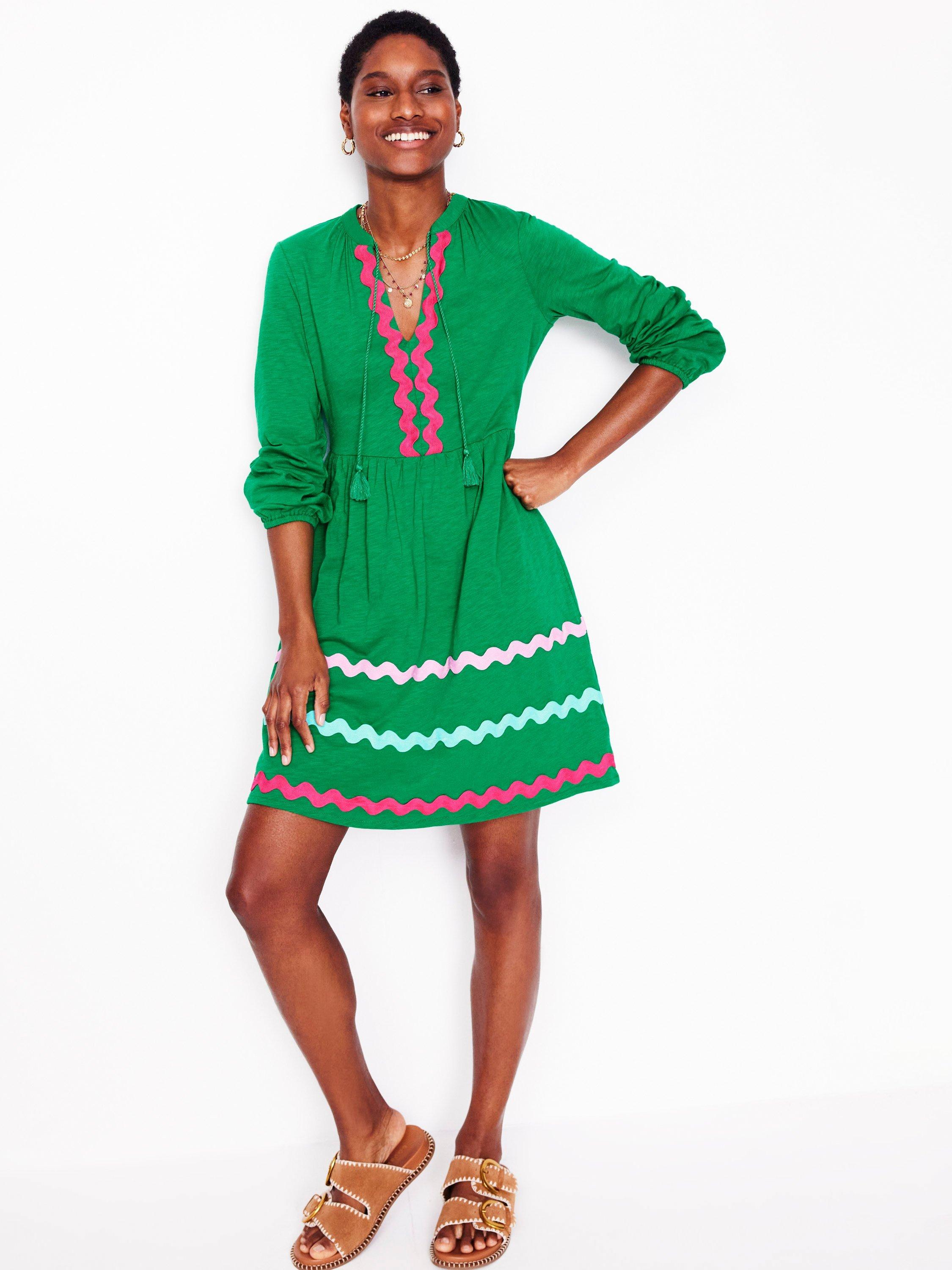 Product image 4 of 5, which shows Boden Corinna Ric Rac Jersey Dress, Rich Emerald, 10