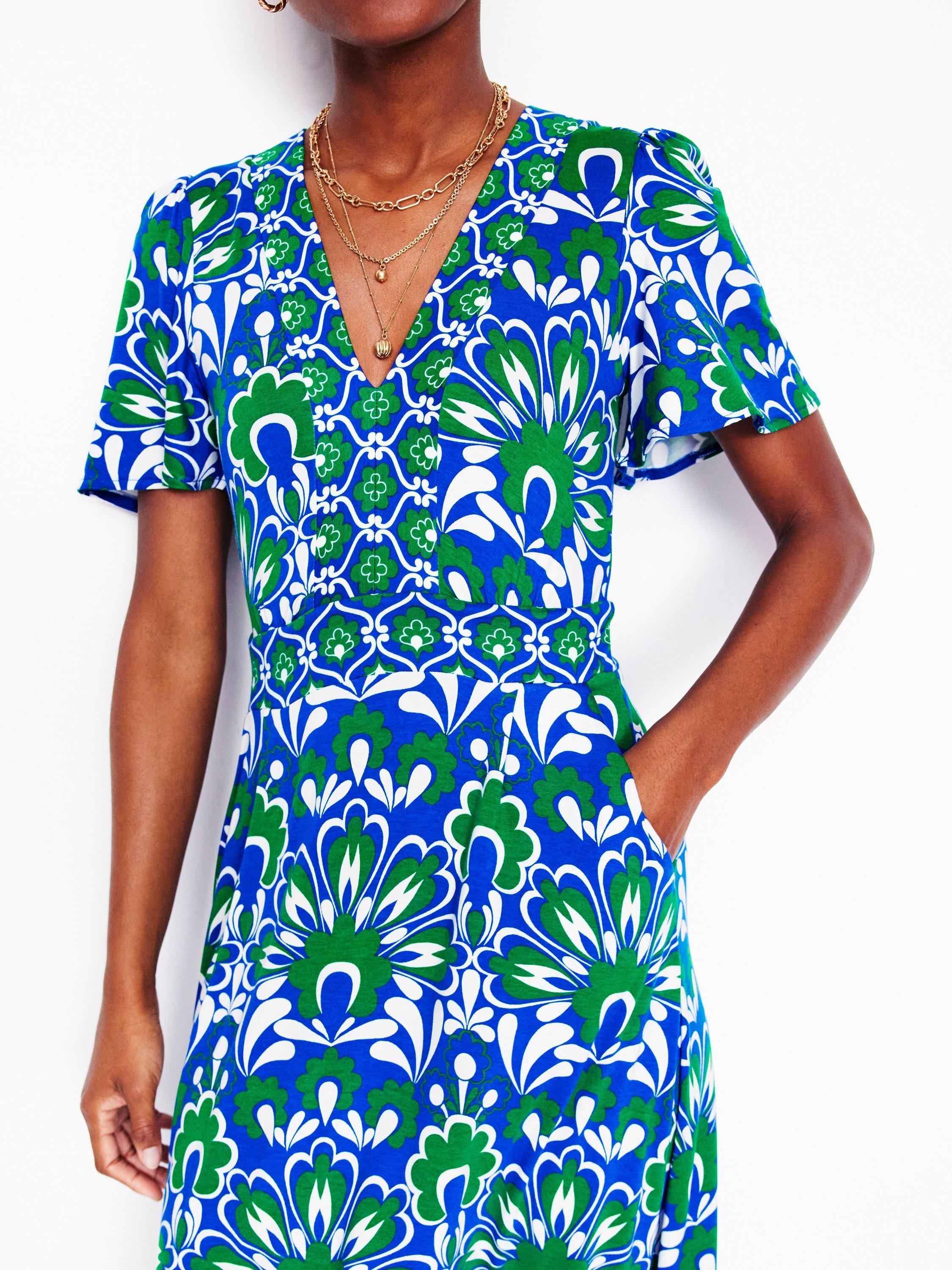 Product image 2 of 5, which shows Boden Ellie Floral Flutter Maxi Tea Dress, Blue/Multi, 8
