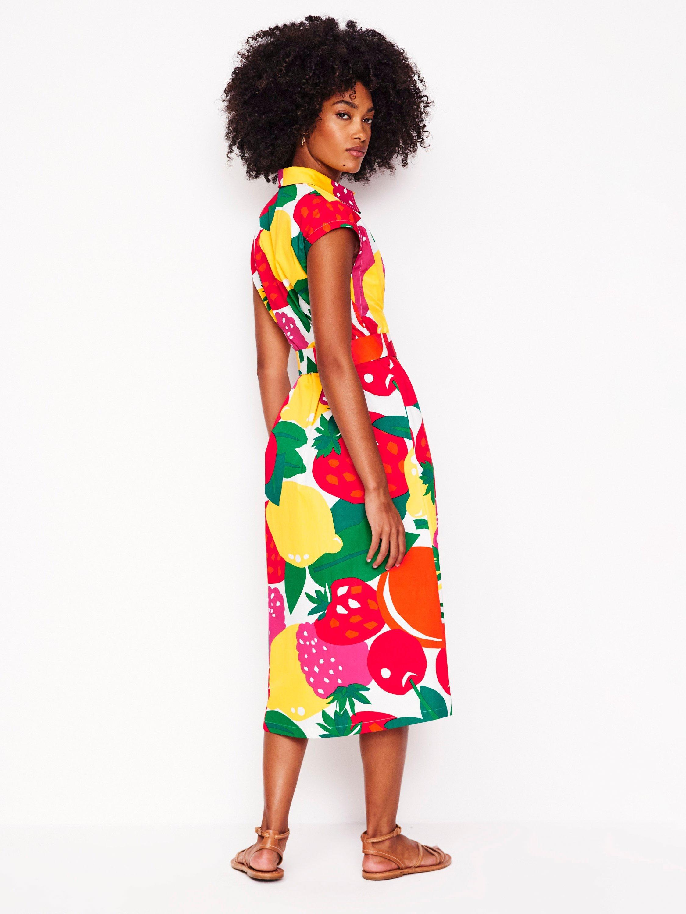 Product image 3 of 5, which shows Boden Rachel Fruit Print Shirt Midi Dress, Multi, 8