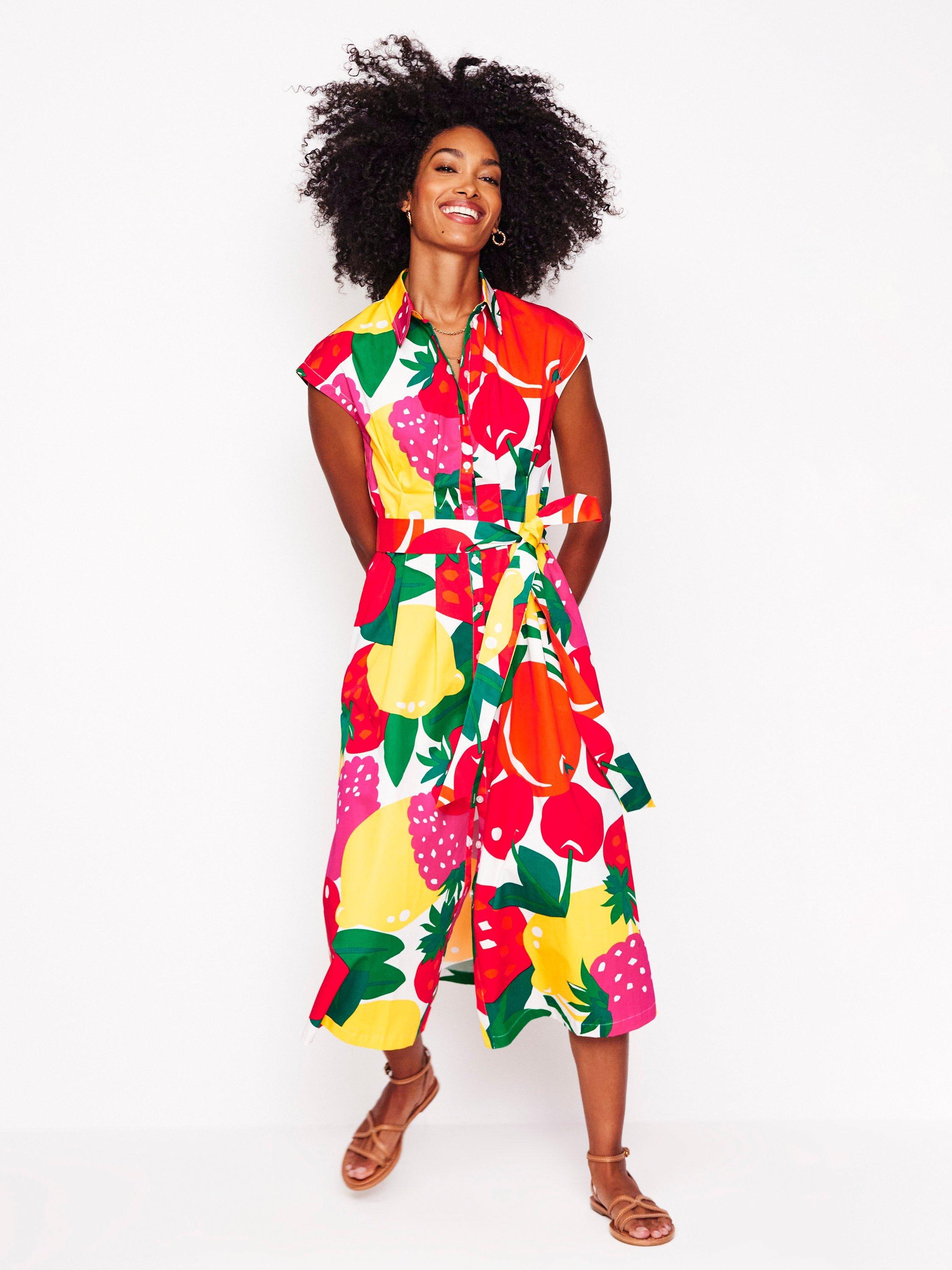 Product image 4 of 5, which shows Boden Rachel Fruit Print Shirt Midi Dress, Multi, 8