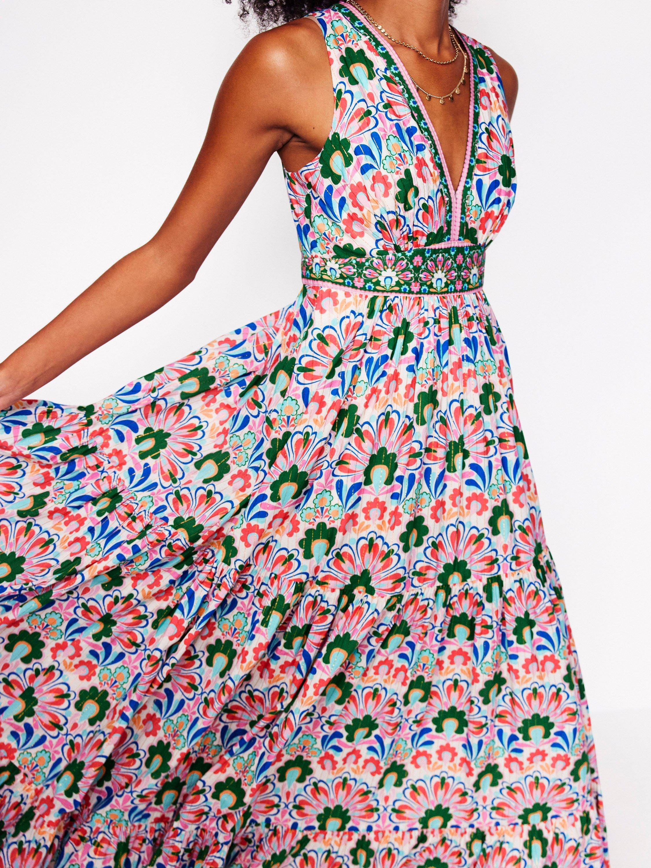 Product image 2 of 6, which shows Boden Serena Geometric Tie Maxi Dress, Multi, 10