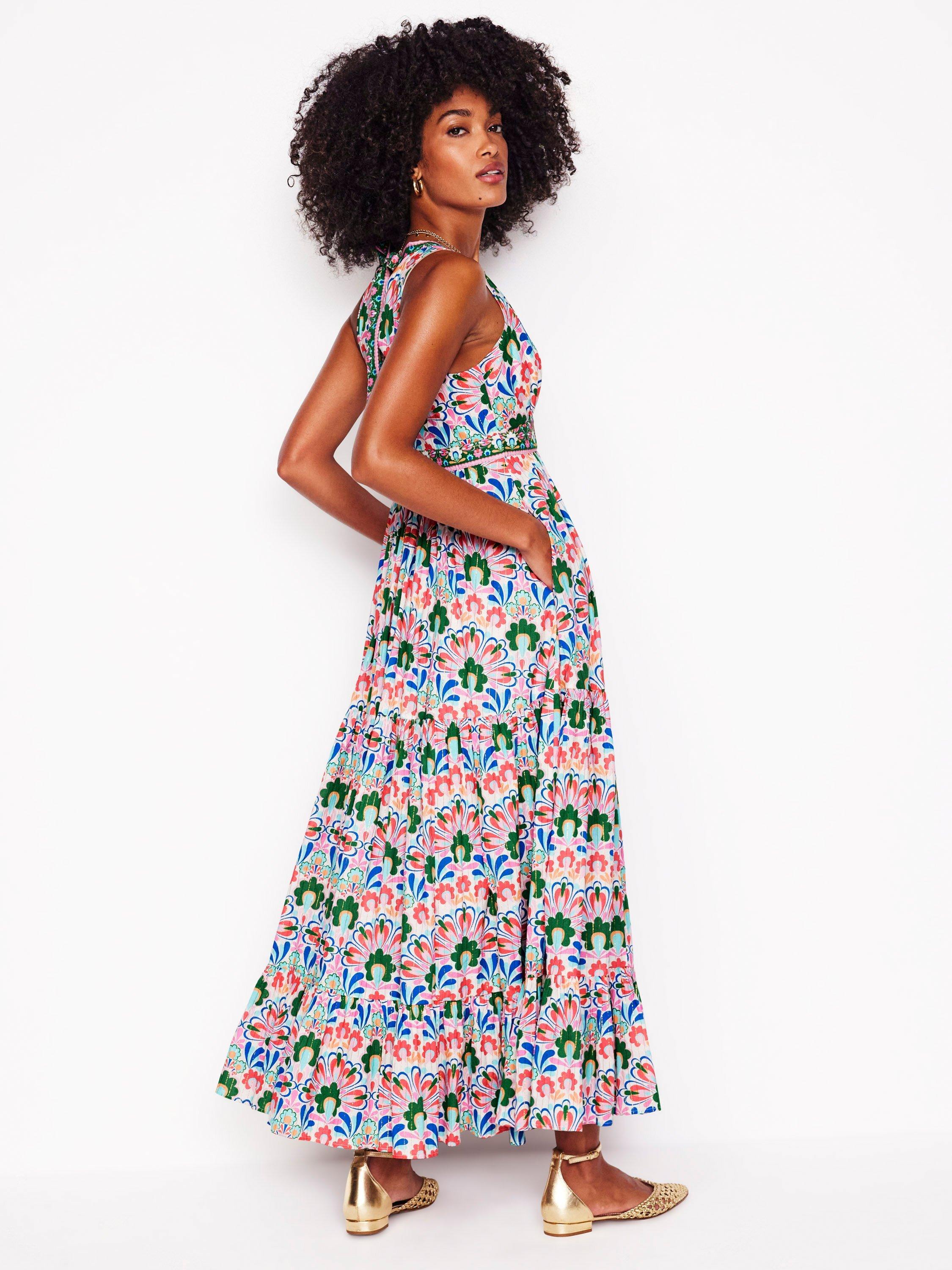 Product image 3 of 6, which shows Boden Serena Geometric Tie Maxi Dress, Multi, 10