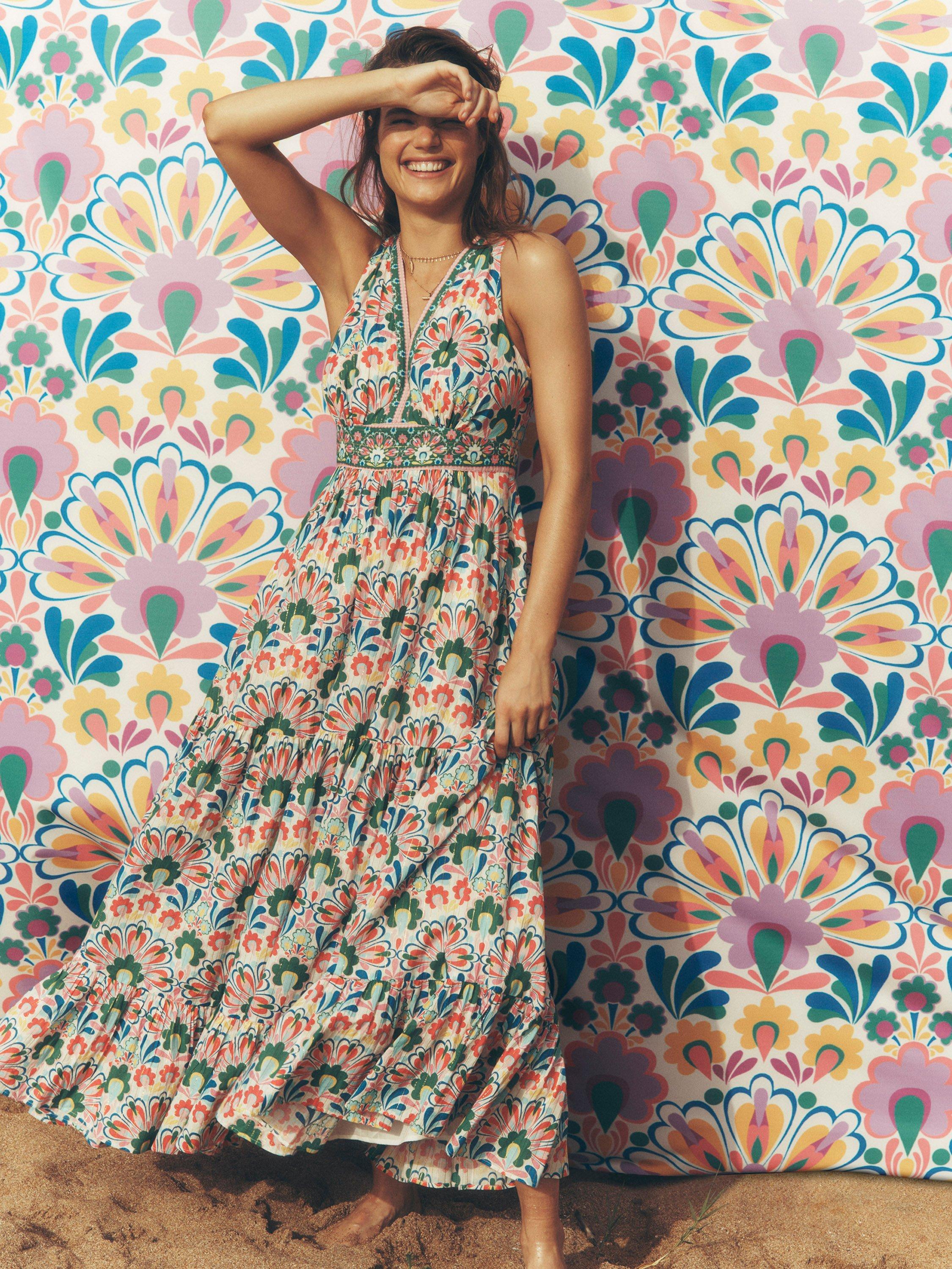 Product image 5 of 6, which shows Boden Serena Geometric Tie Maxi Dress, Multi, 10