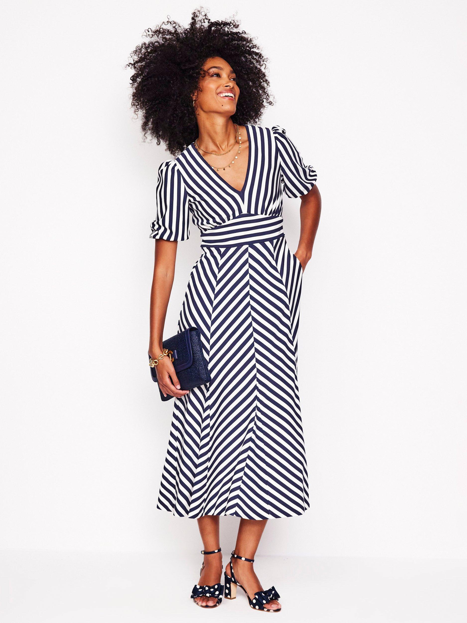 Boden Stripe Ponte Panelled Tea Dress, Navy/Ivory