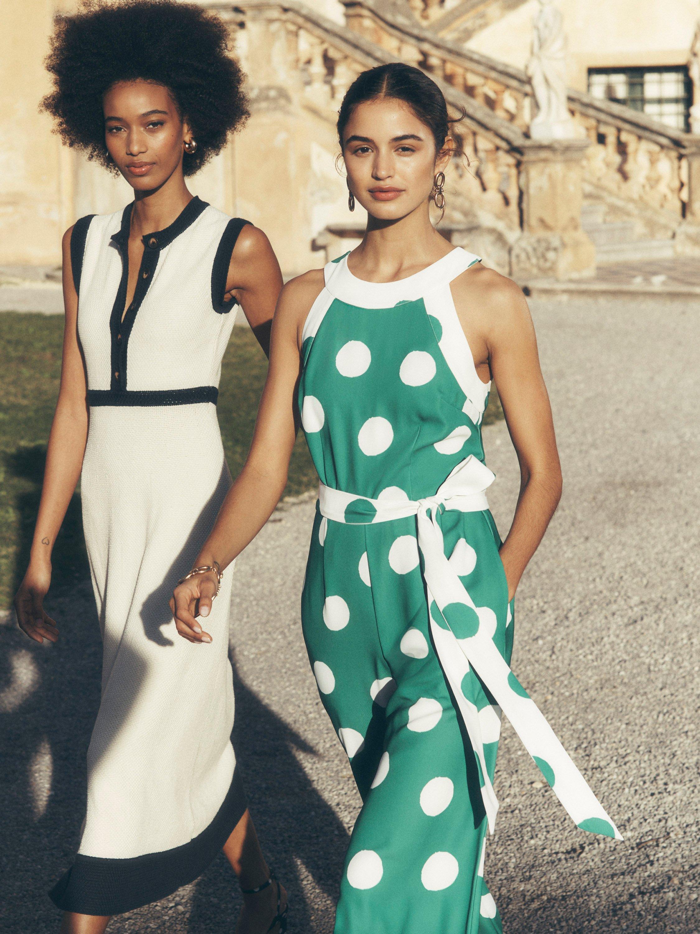 Product image 5 of 9, which shows Boden Polka Dot Halterneck Jumpsuit, Emerald/White, 8