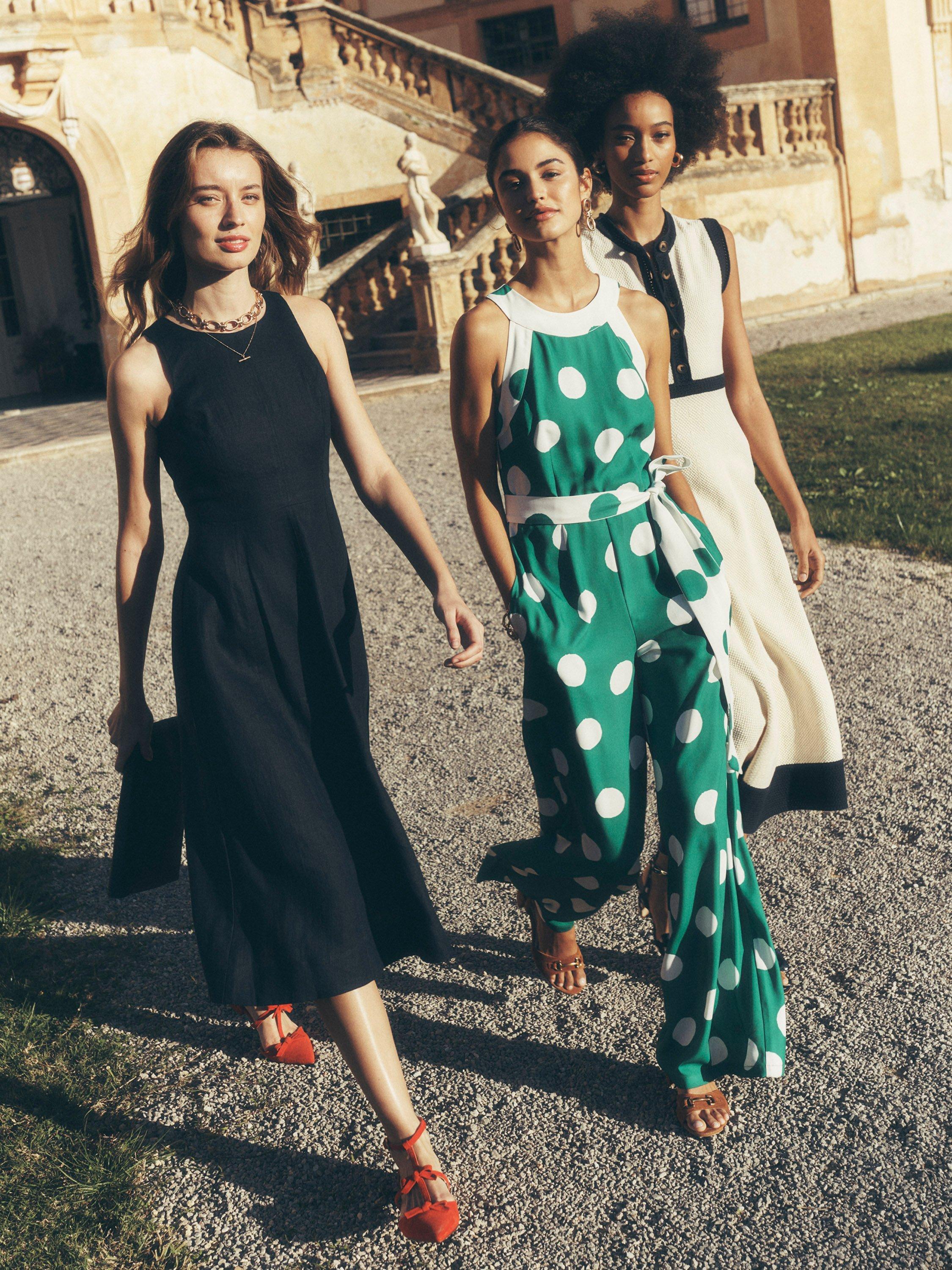 Product image 6 of 9, which shows Boden Polka Dot Halterneck Jumpsuit, Emerald/White, 8