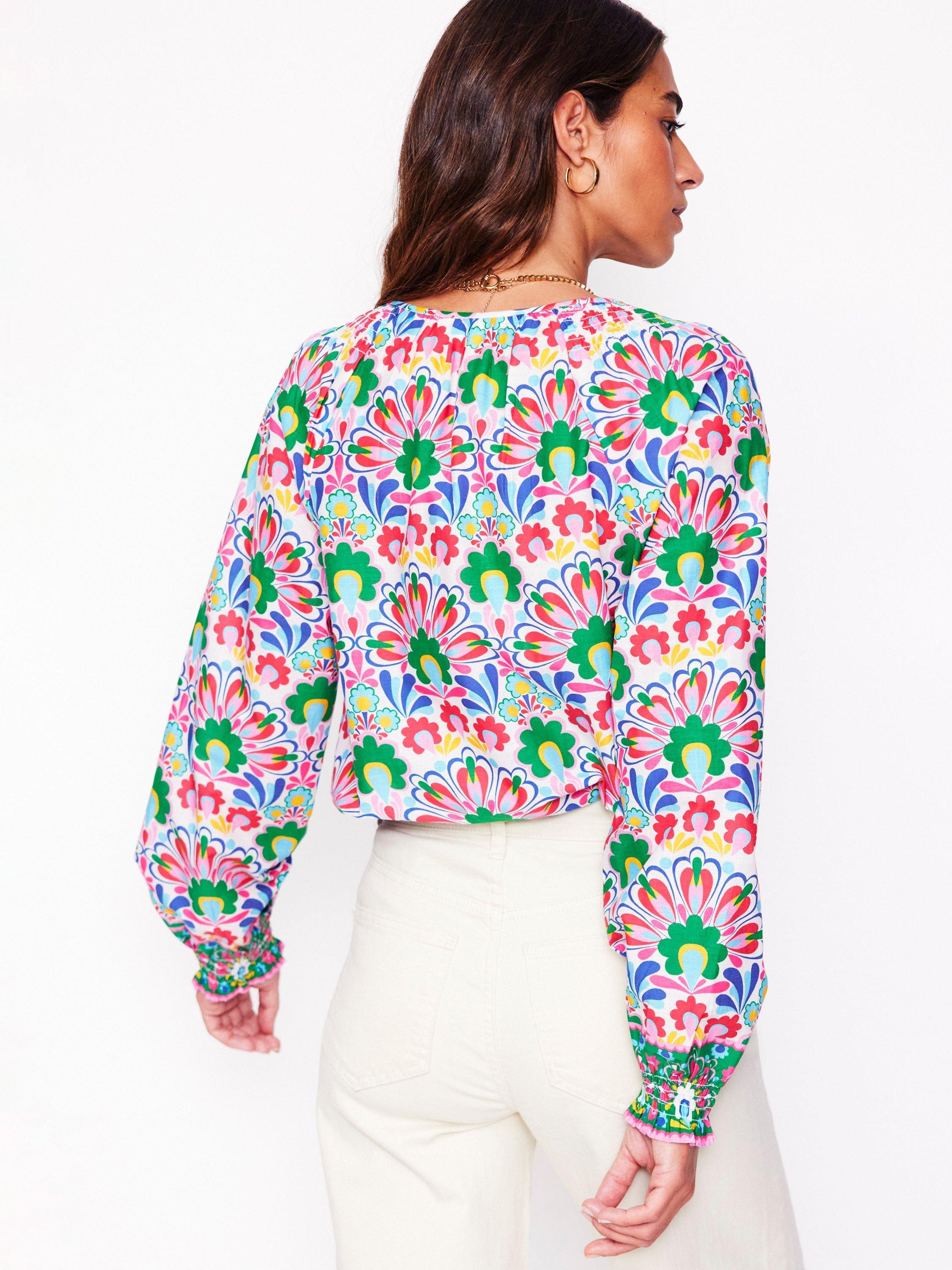 Product image 3 of 6, which shows Boden Easy Floral Shirred Top, Pink/Multi, 8