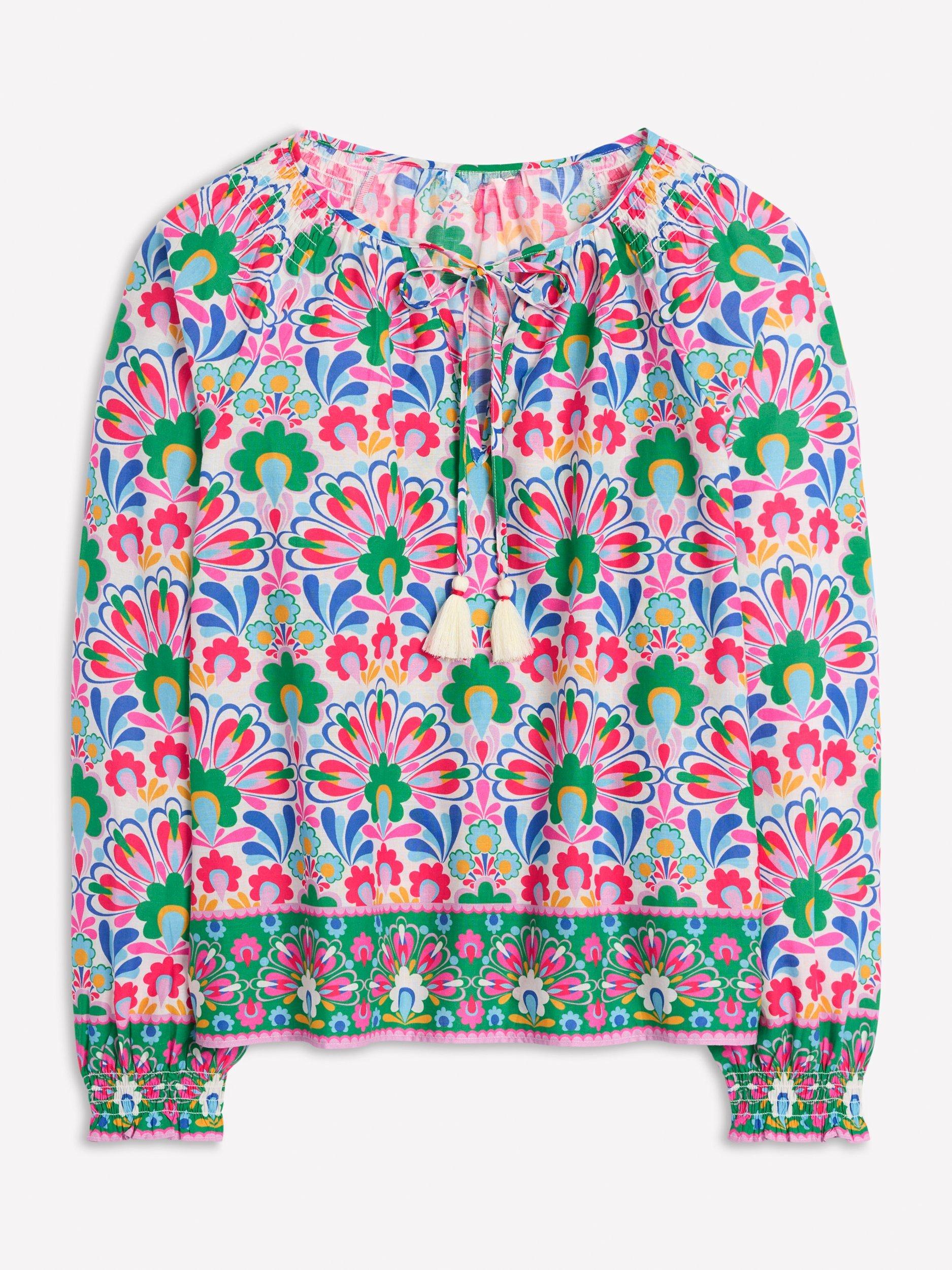 Product image 6 of 6, which shows Boden Easy Floral Shirred Top, Pink/Multi, 8