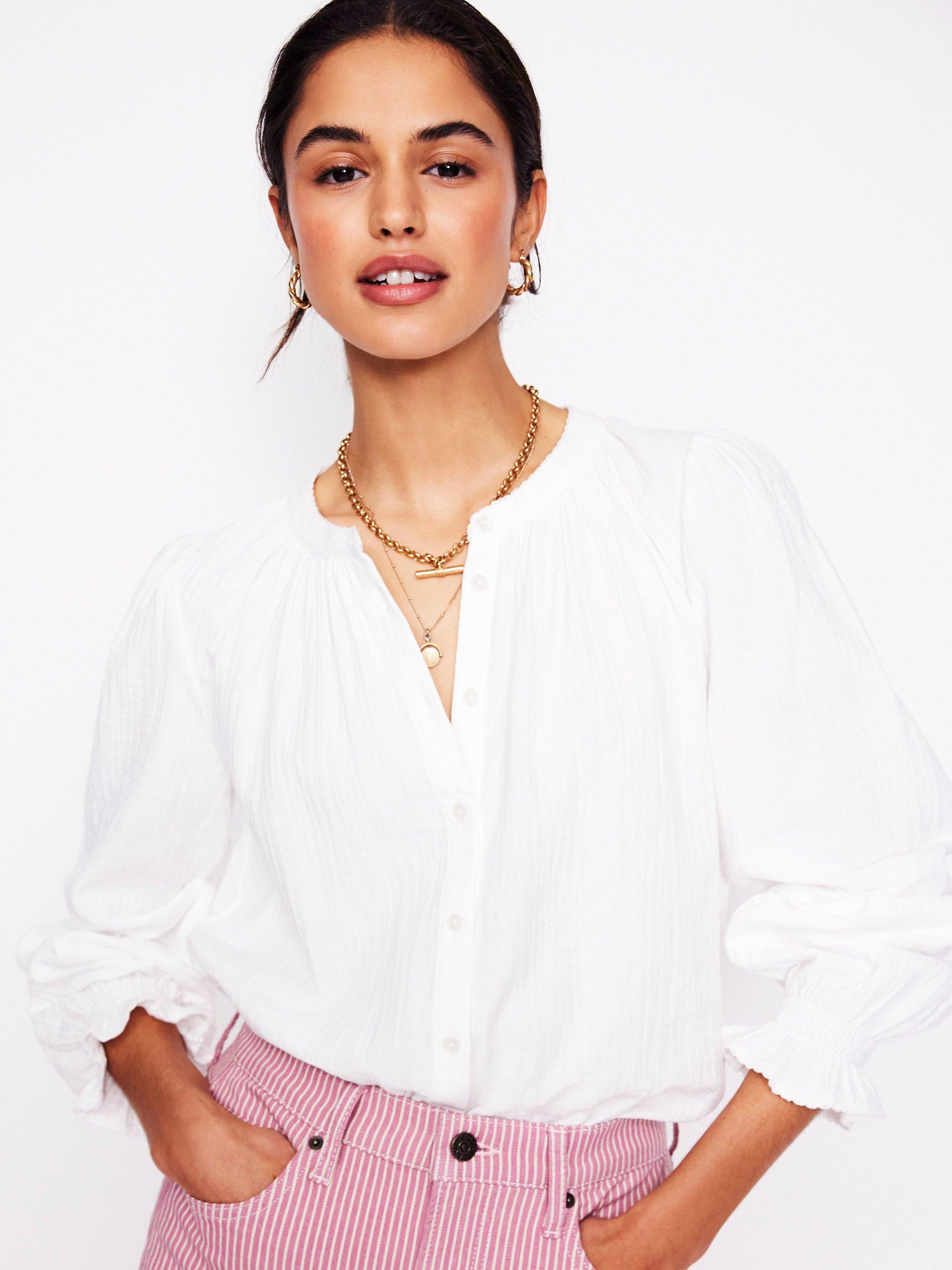 Product image 1 of 5, which shows Boden Evie Double Cloth Top, White, 8