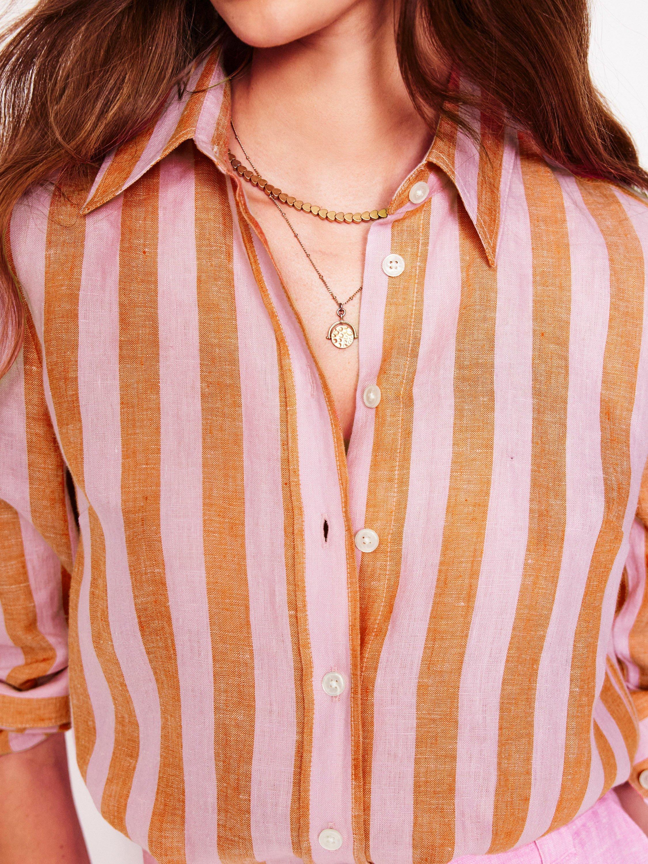 Product image 2 of 7, which shows Boden Sienna Stripe Pure Linen Shirt, Pink, 8