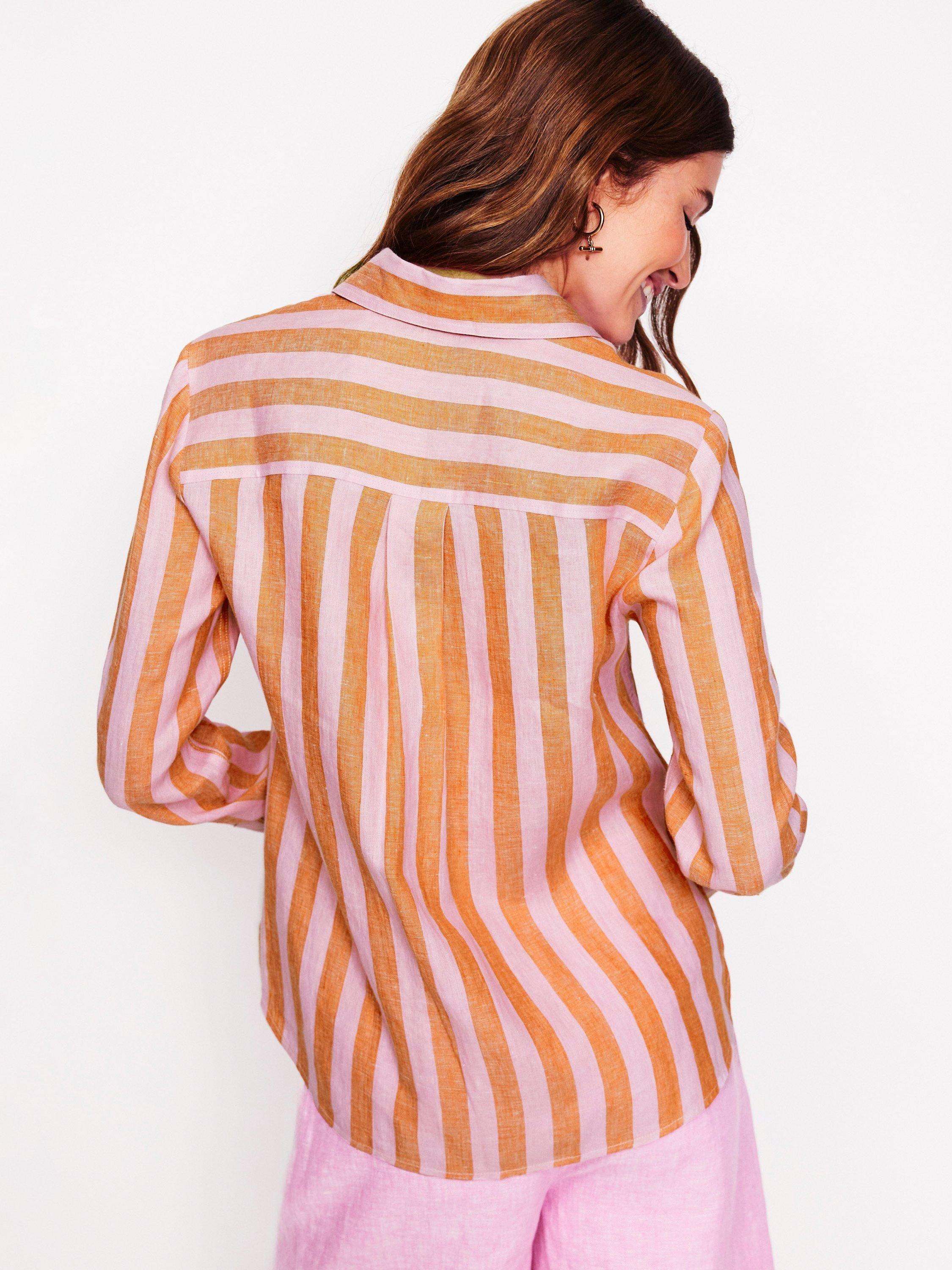 Product image 3 of 7, which shows Boden Sienna Stripe Pure Linen Shirt, Pink, 8