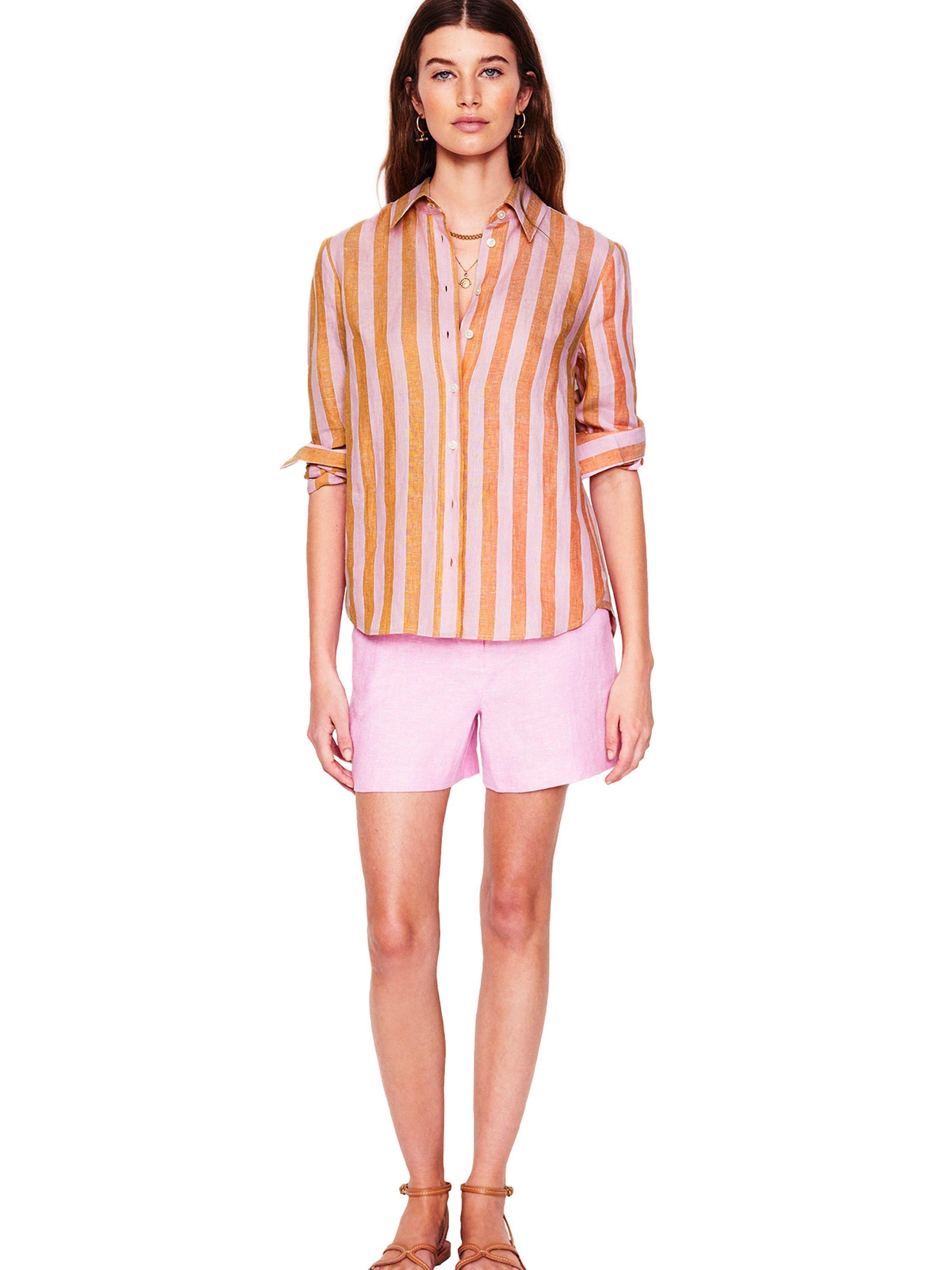Product image 5 of 7, which shows Boden Sienna Stripe Pure Linen Shirt, Pink, 8