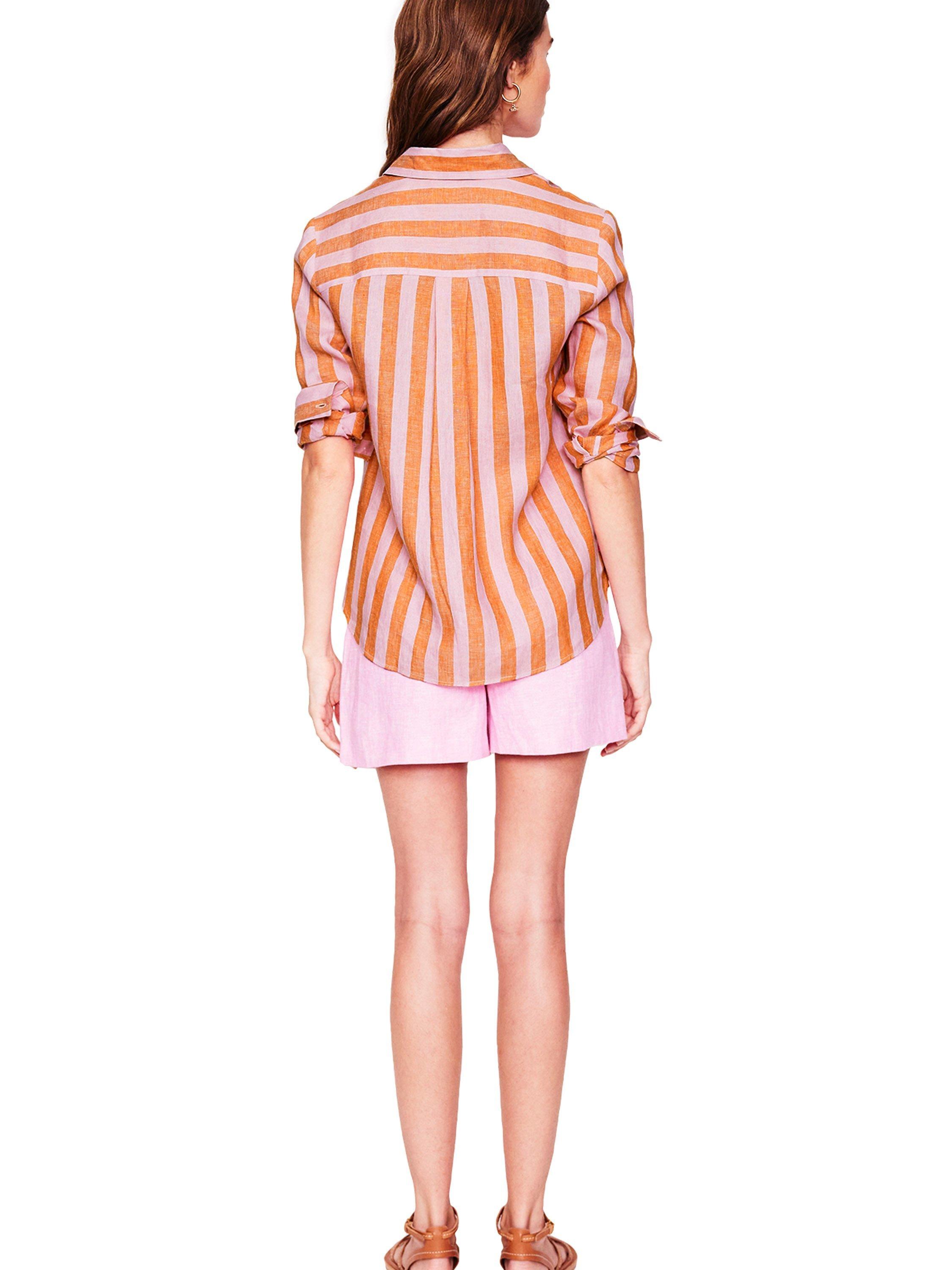 Product image 6 of 7, which shows Boden Sienna Stripe Pure Linen Shirt, Pink, 8