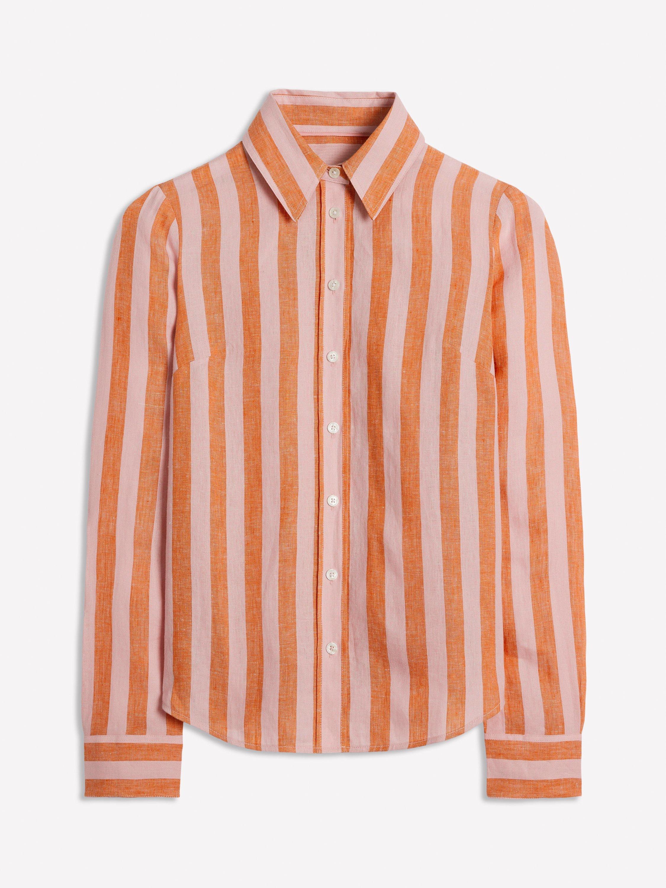 Product image 7 of 7, which shows Boden Sienna Stripe Pure Linen Shirt, Pink, 8