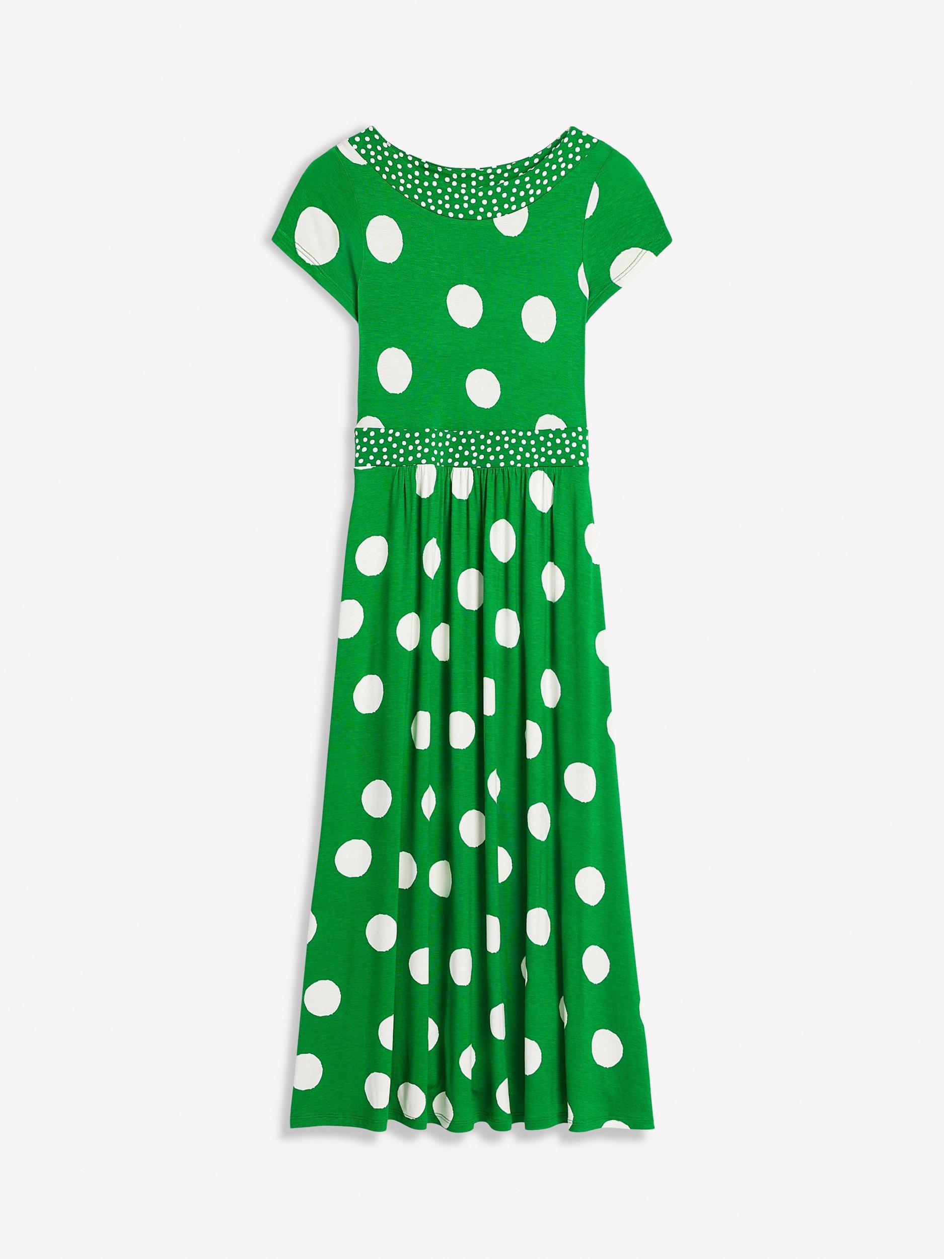 Product image 6 of 6, which shows Boden Melanie Polka Dot Jersey Midi Dress, Green/White, 12