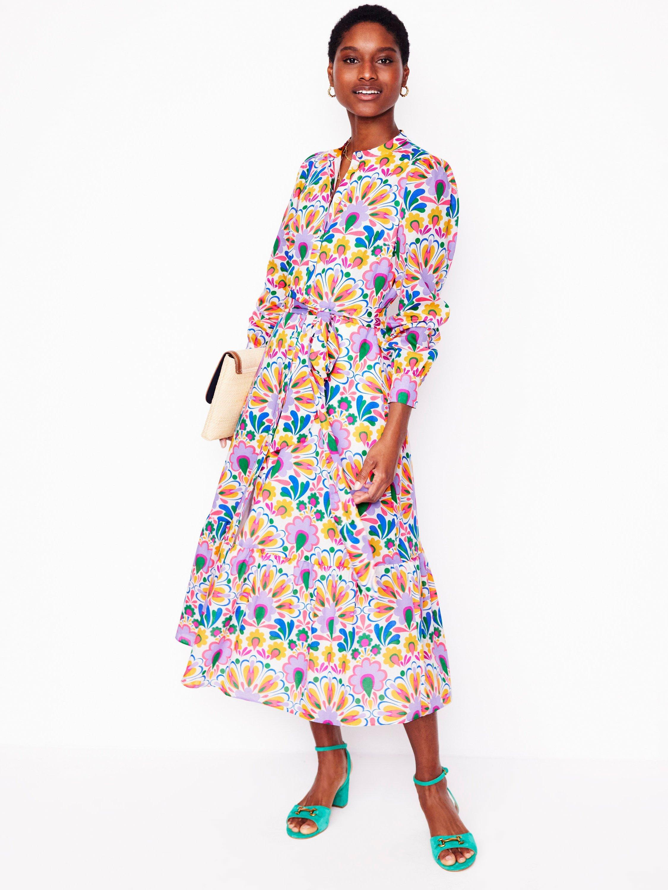 Product image 1 of 8, which shows Boden Mia Floral Tiered Shirt Dress, Multi, 8