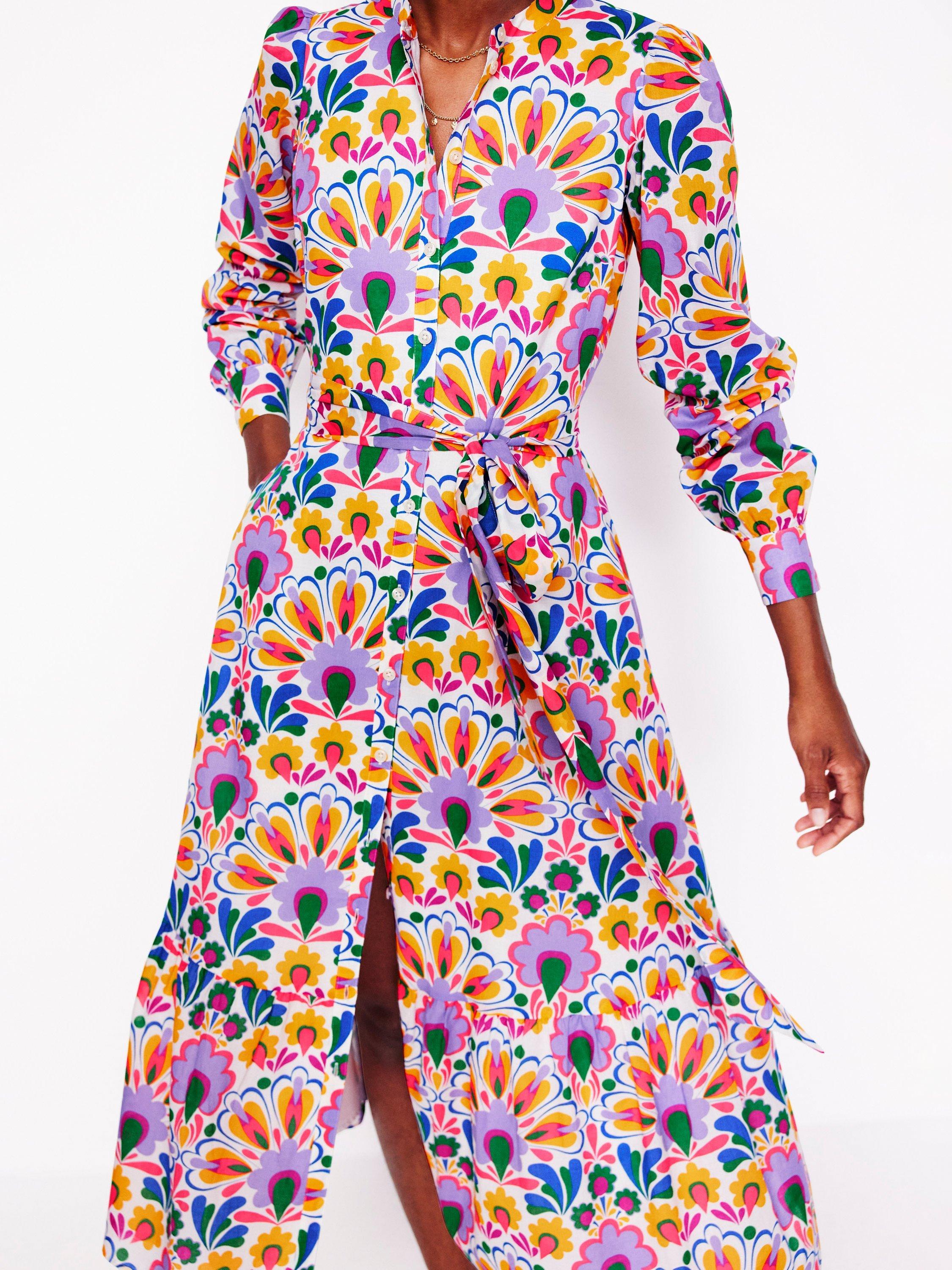 Product image 2 of 8, which shows Boden Mia Floral Tiered Shirt Dress, Multi, 8