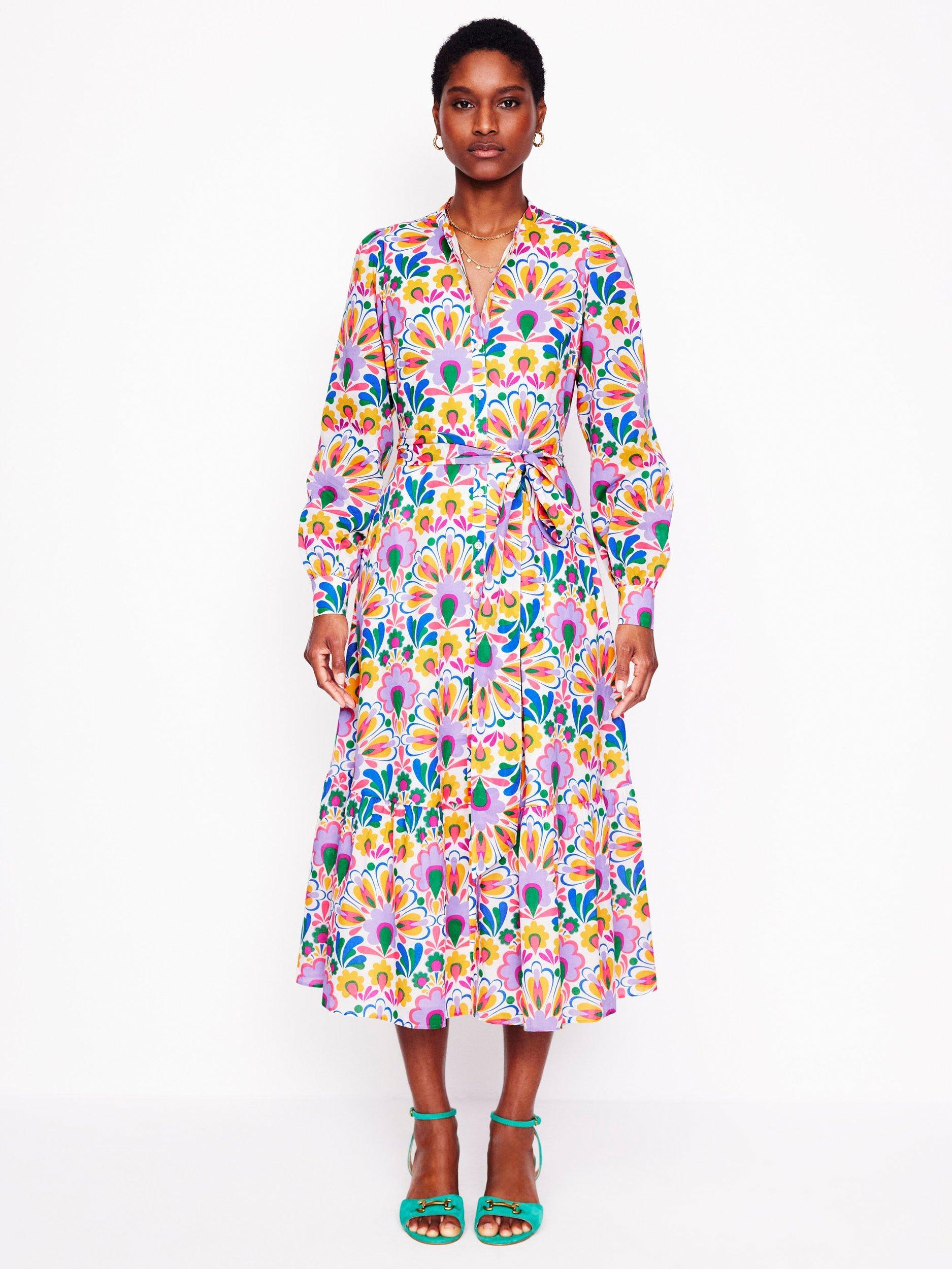 Product image 4 of 8, which shows Boden Mia Floral Tiered Shirt Dress, Multi, 8