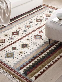 John Lewis Astrid Kelim Flatweave Wool Rich Rug, Natural/Multi - view 2, Natural/Multi