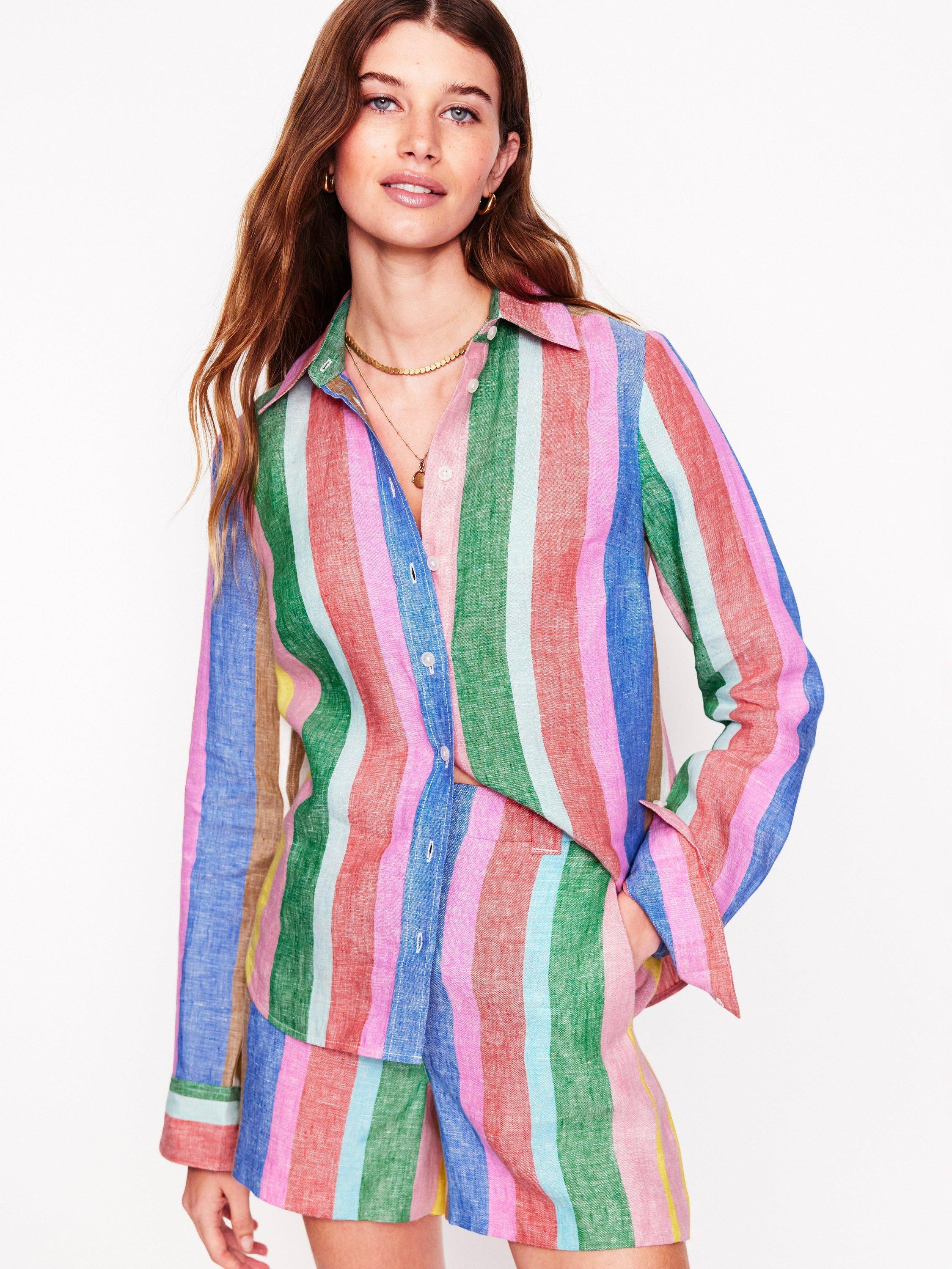 Boden Sienna Stripe Pure Linen Shirt, Multi