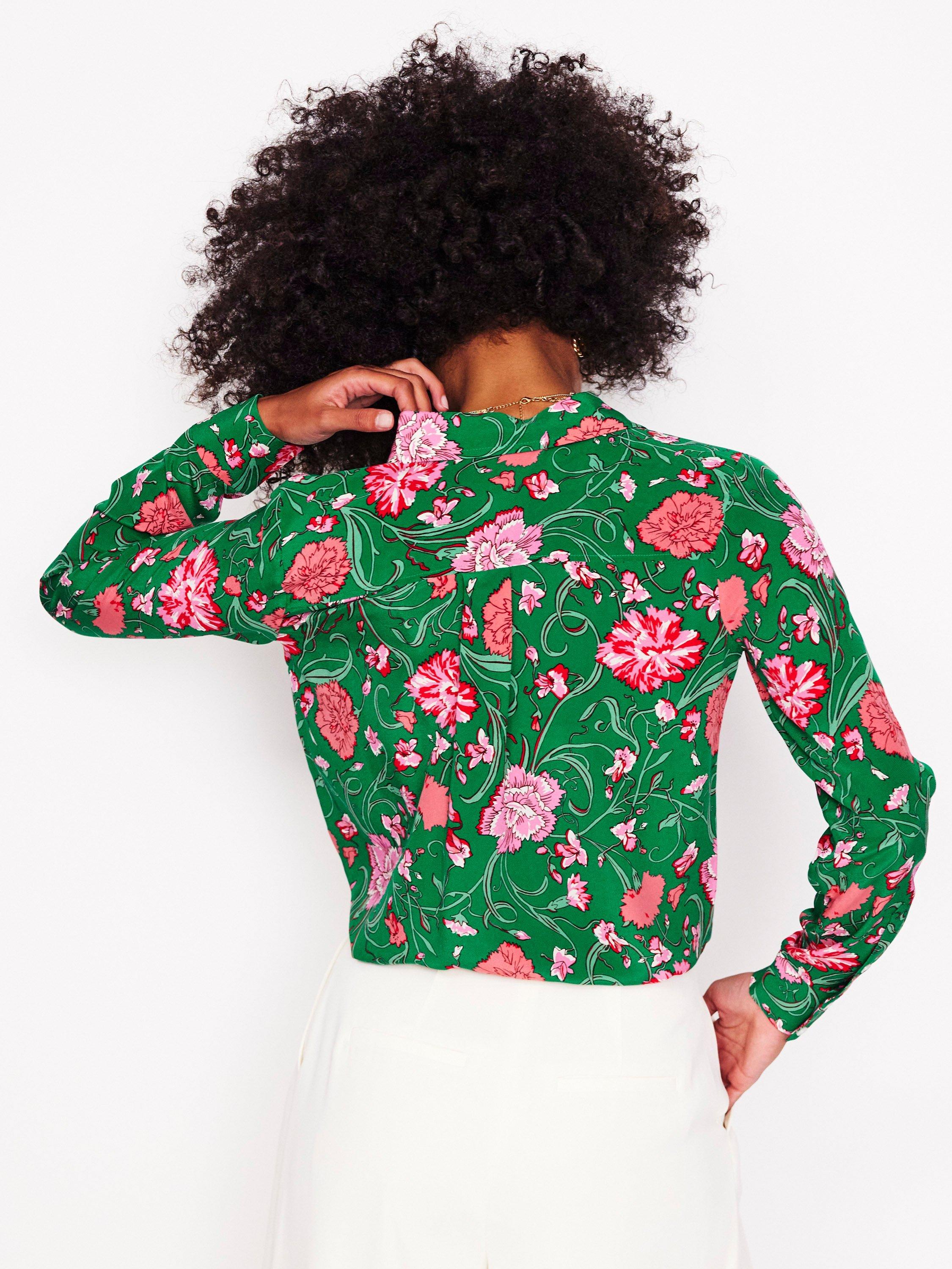 Product image 3 of 7, which shows Boden Sienna Floral Pure Silk Shirt, Green/Pink, 8