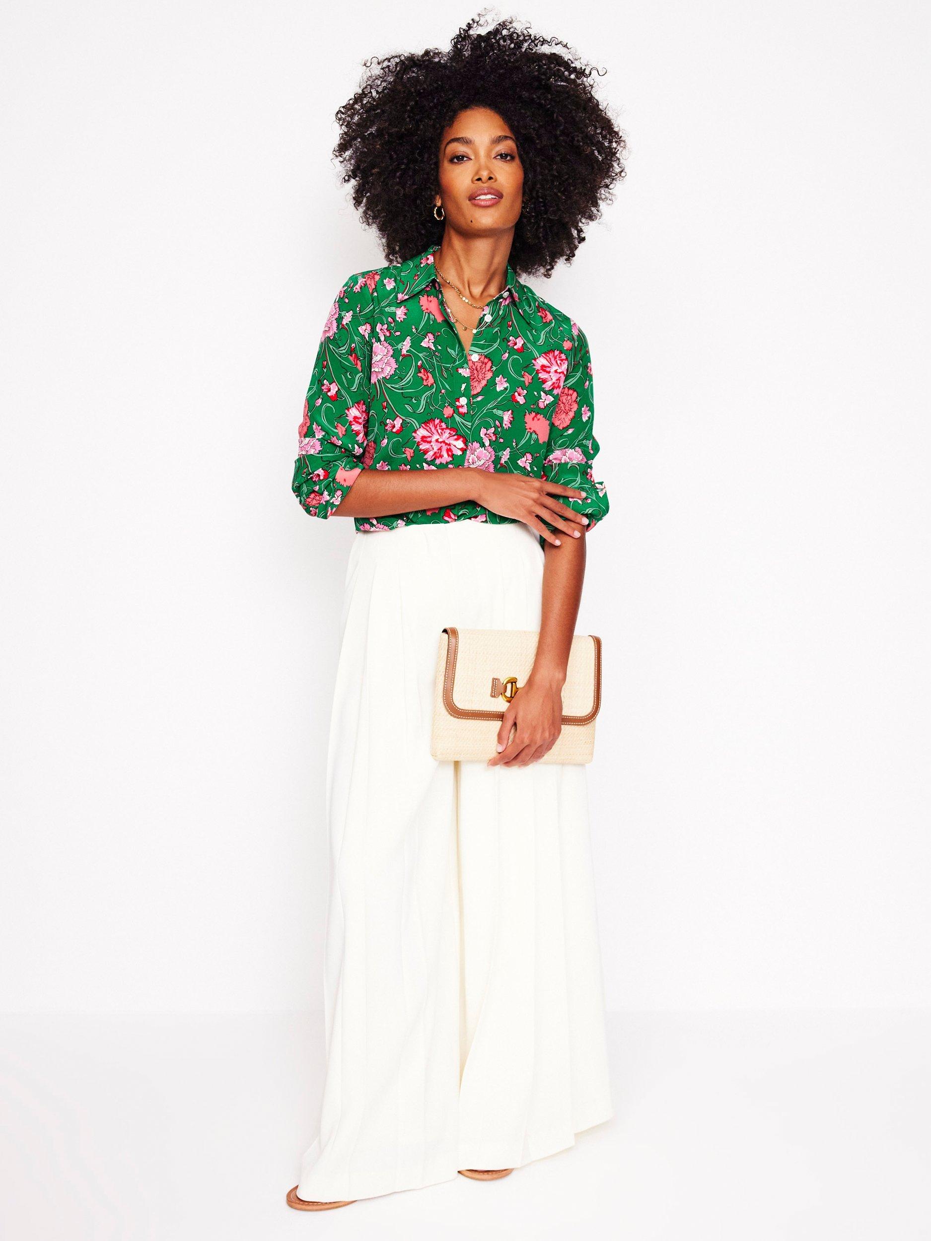 Product image 5 of 7, which shows Boden Sienna Floral Pure Silk Shirt, Green/Pink, 8