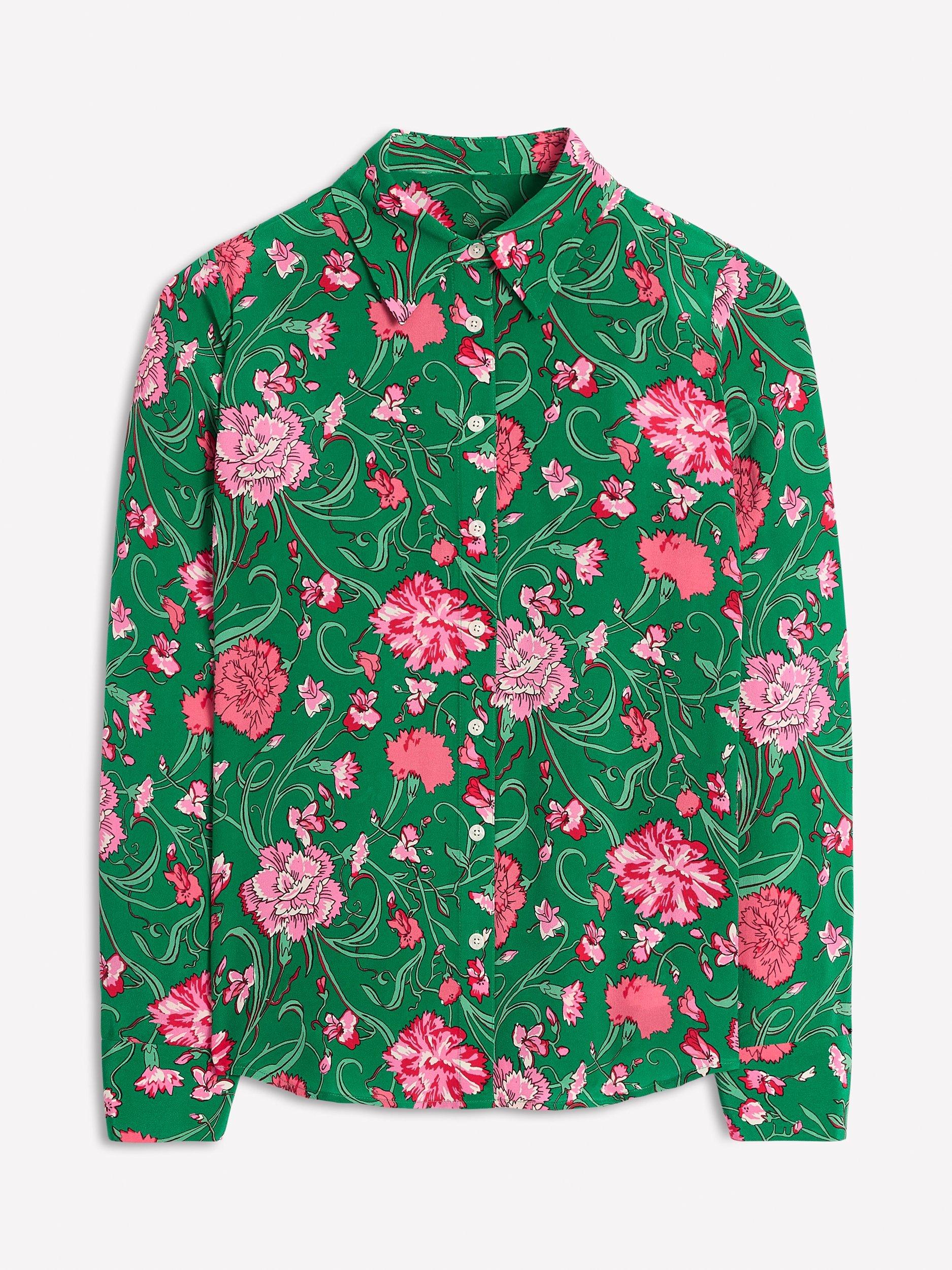 Product image 7 of 7, which shows Boden Sienna Floral Pure Silk Shirt, Green/Pink, 8