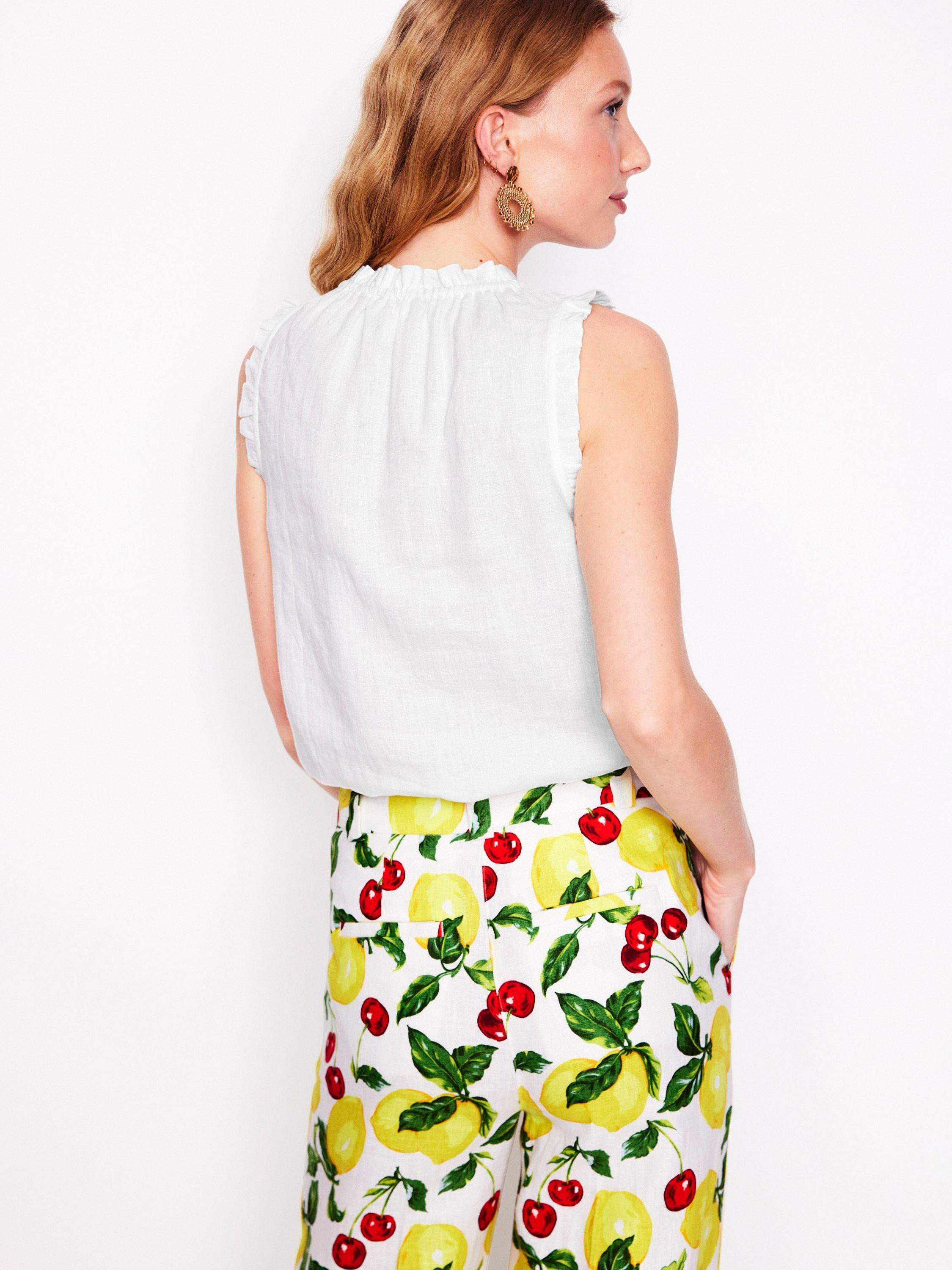 Product image 3 of 5, which shows Boden Sophie Pure Linen Ruffle Trim Top, White, 8