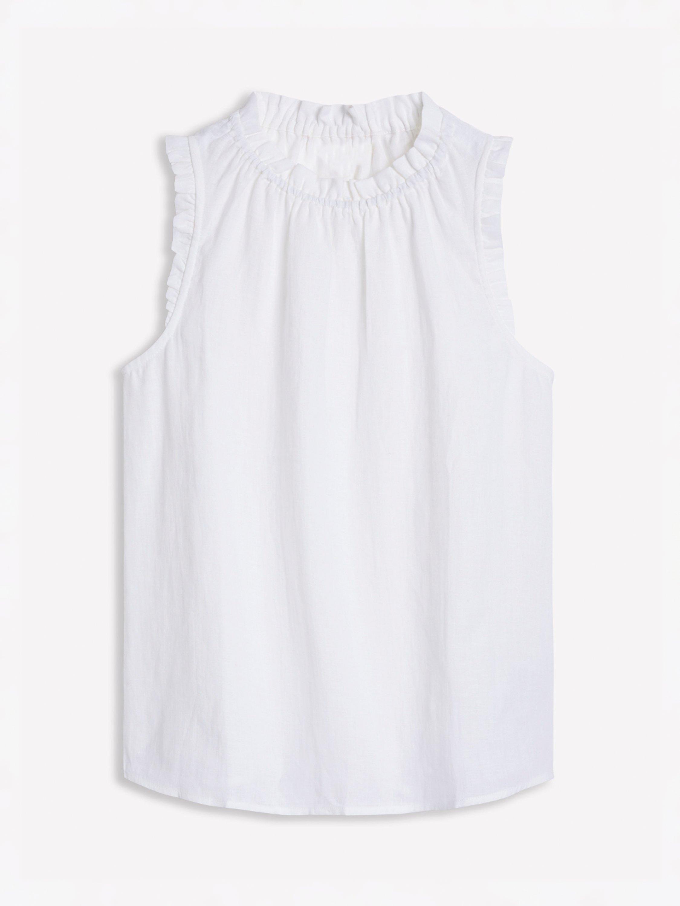 Product image 5 of 5, which shows Boden Sophie Pure Linen Ruffle Trim Top, White, 8