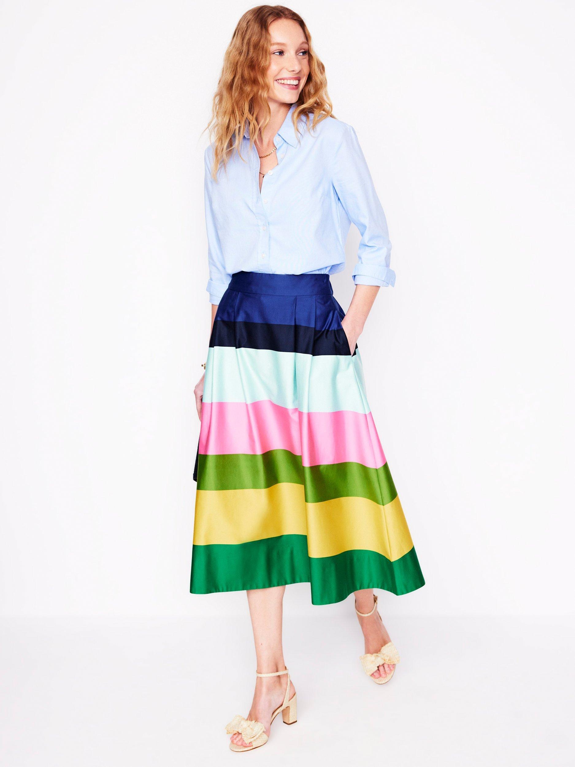 Boden Isabella Stripe Sateen Skirt, Multi